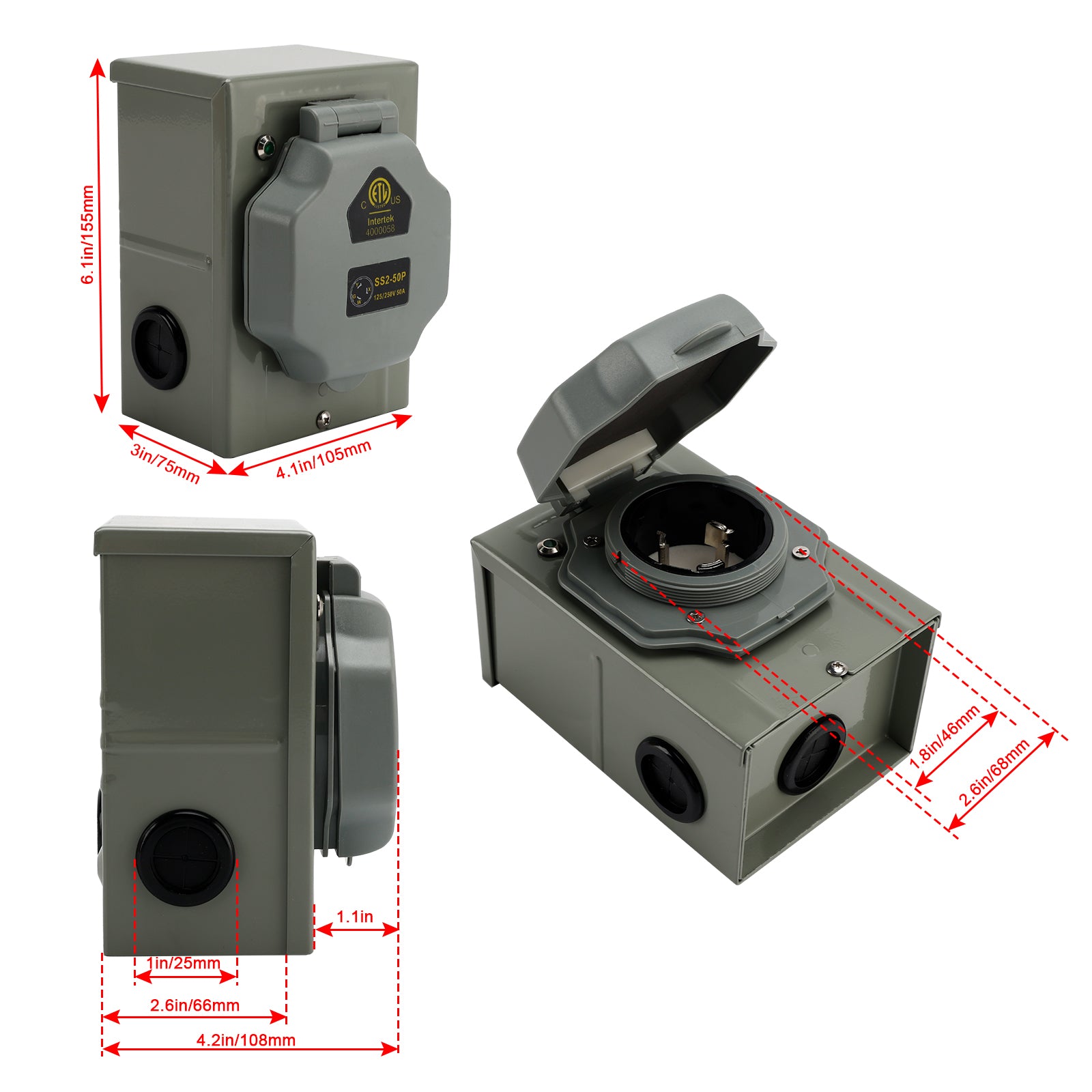 PALASER Rv 50 Amp Power Inlet Box Outdoor Receptacle 3 Prong Locking Plug With LED Light - Image 4