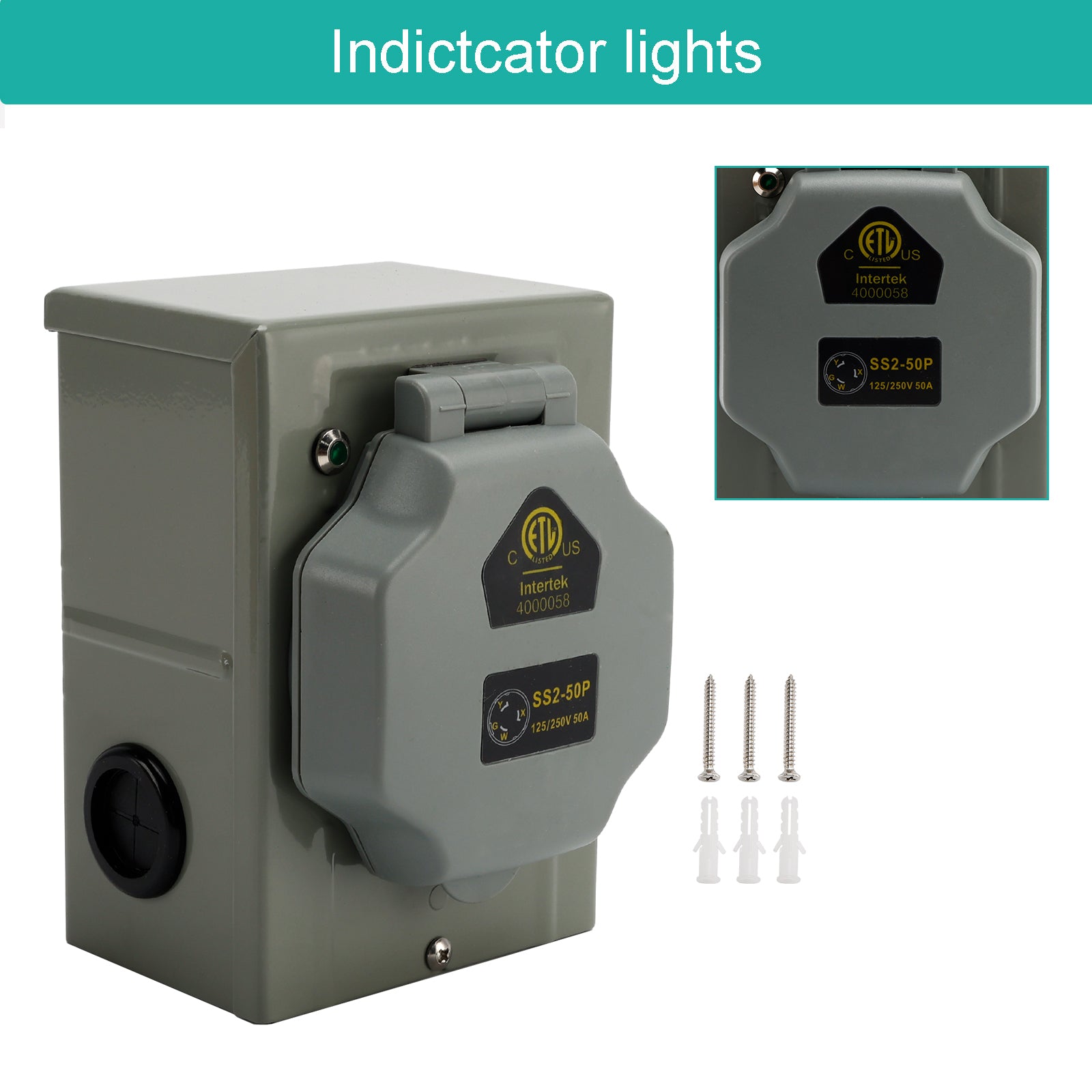 PALASER Rv 50 Amp Power Inlet Box Outdoor Receptacle 3 Prong Locking Plug With LED Light - Image 5
