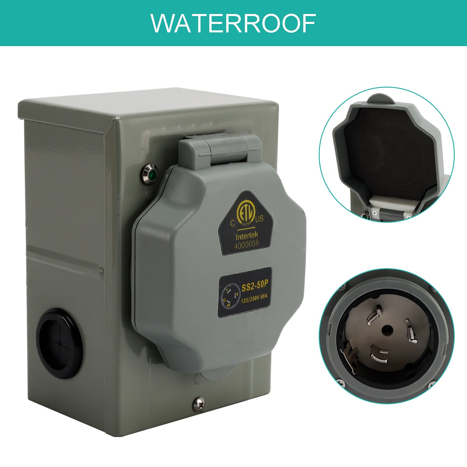 PALASER Rv 50 Amp Power Inlet Box Outdoor Receptacle 3 Prong Locking Plug With LED Light - Image 2
