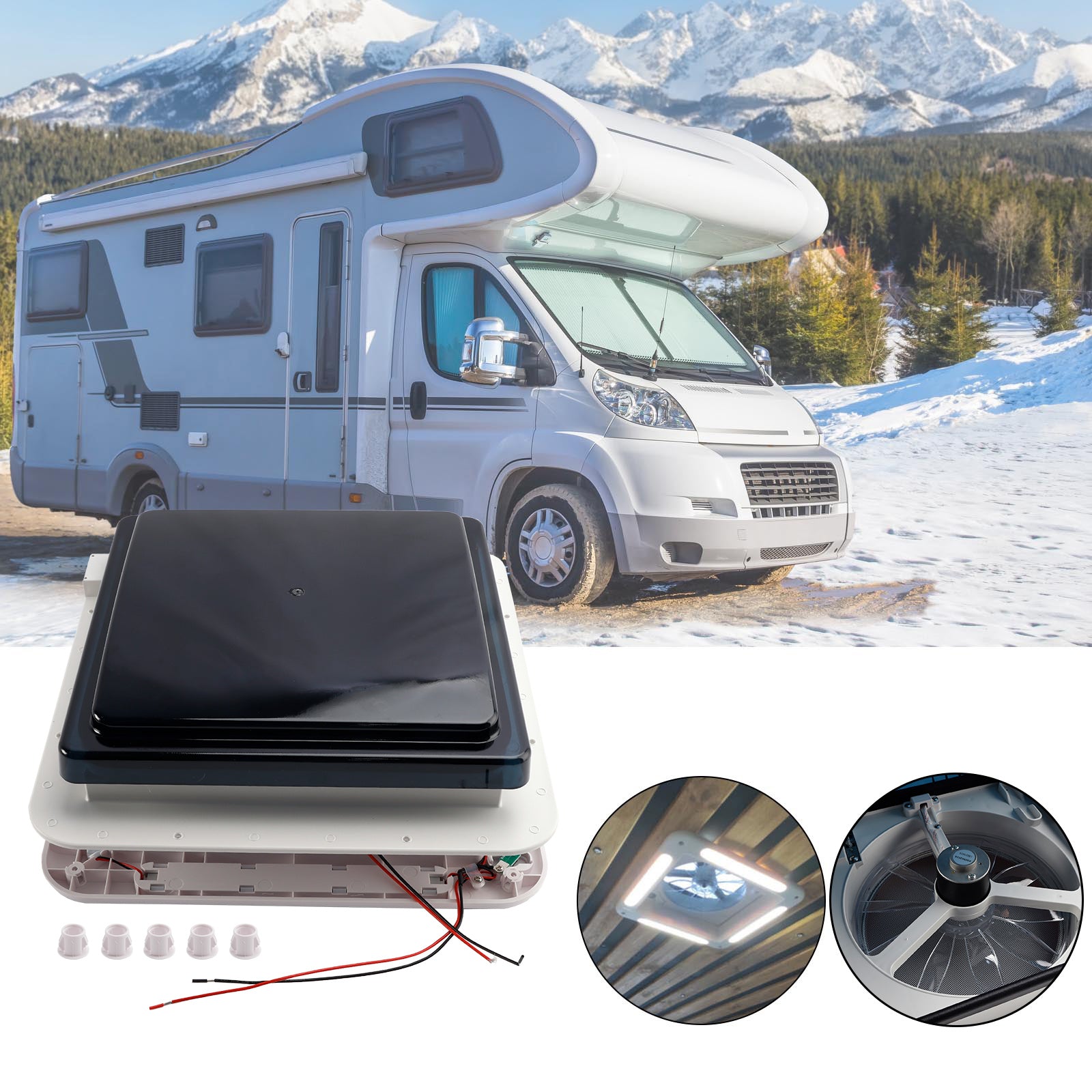 PALASER 11" Rv Caravan Roof Vent Forward And Reverse Motor Rv Fan 12V Skylight W/ Light