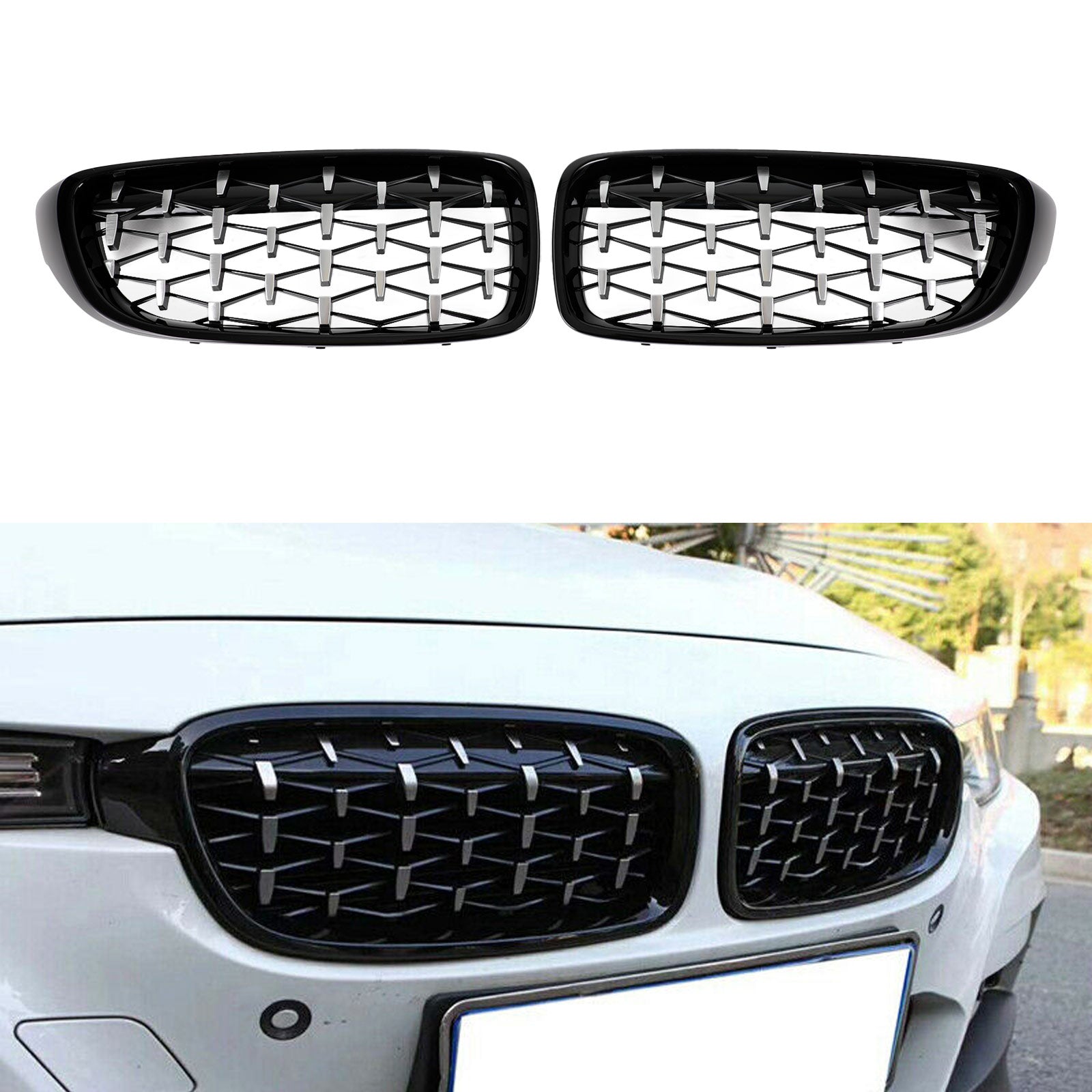 PALASER Pair Diamond Front Upper Grille For 2014-2018 BMW 4 Series F32 F33 F36 F82 - Image 7