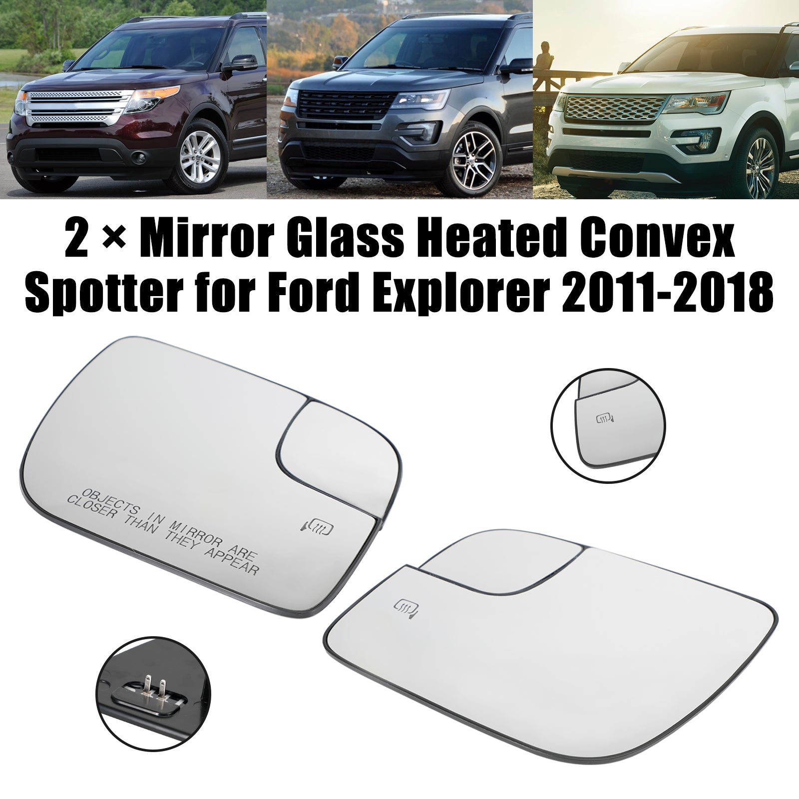 PALASER 2011-2018 Ford Explorer Mirror Glass Heated Convex Spotter BB5Z17K707M BB5Z17K707B