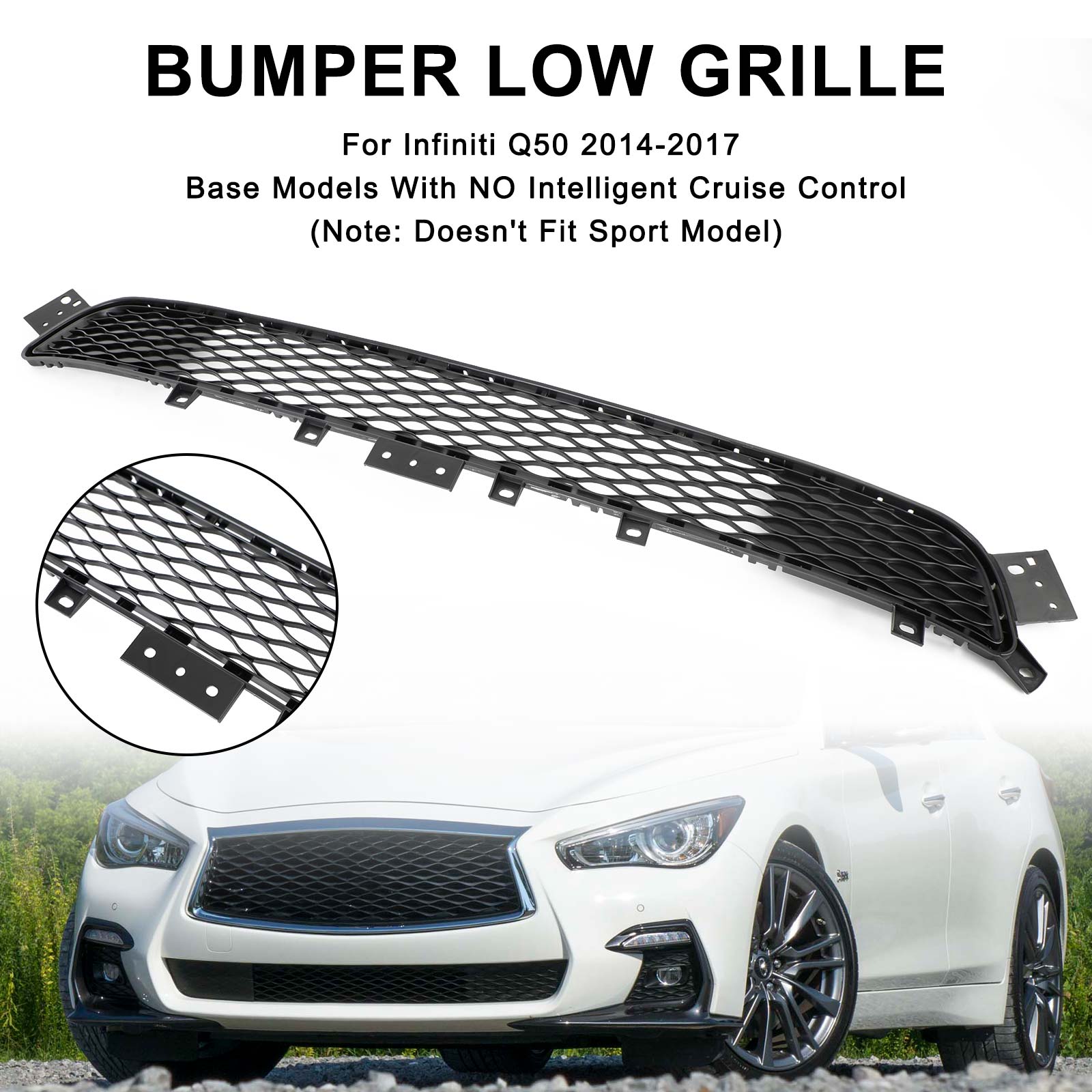 PALASER Infiniti Q50 2014-2017 Base Model 62310-4HB1B 62254-4HB0A Factory Style Front Bumper Lower Grill - Image 2