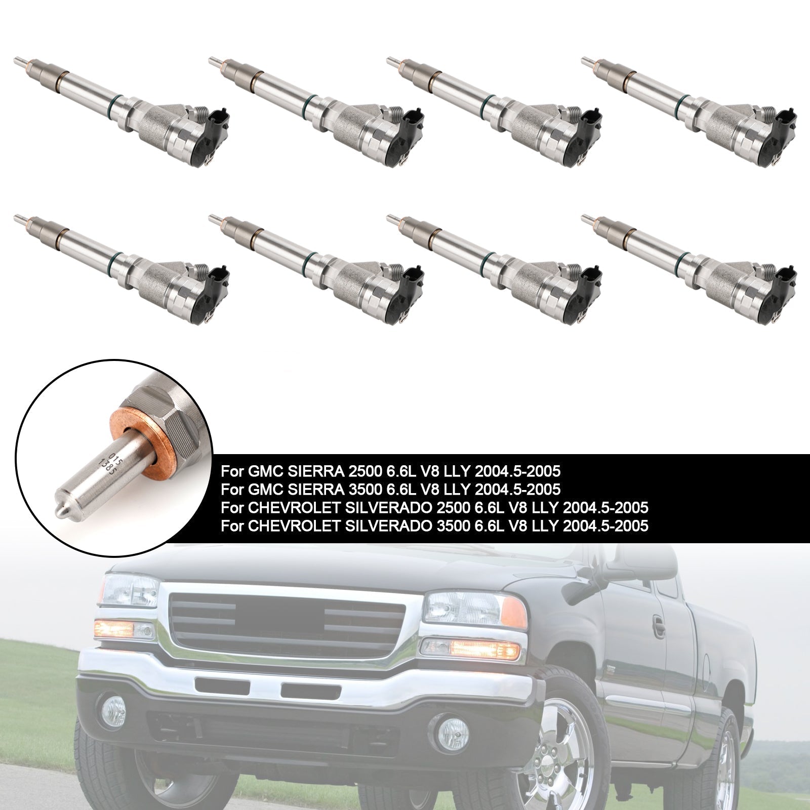 PALASER 2004.5-2005 GMC Sierra 2500/3500 6.6L V8 Lly 8PCS Fuel Injector 0986435504 97303657 0445120027 - Image 6