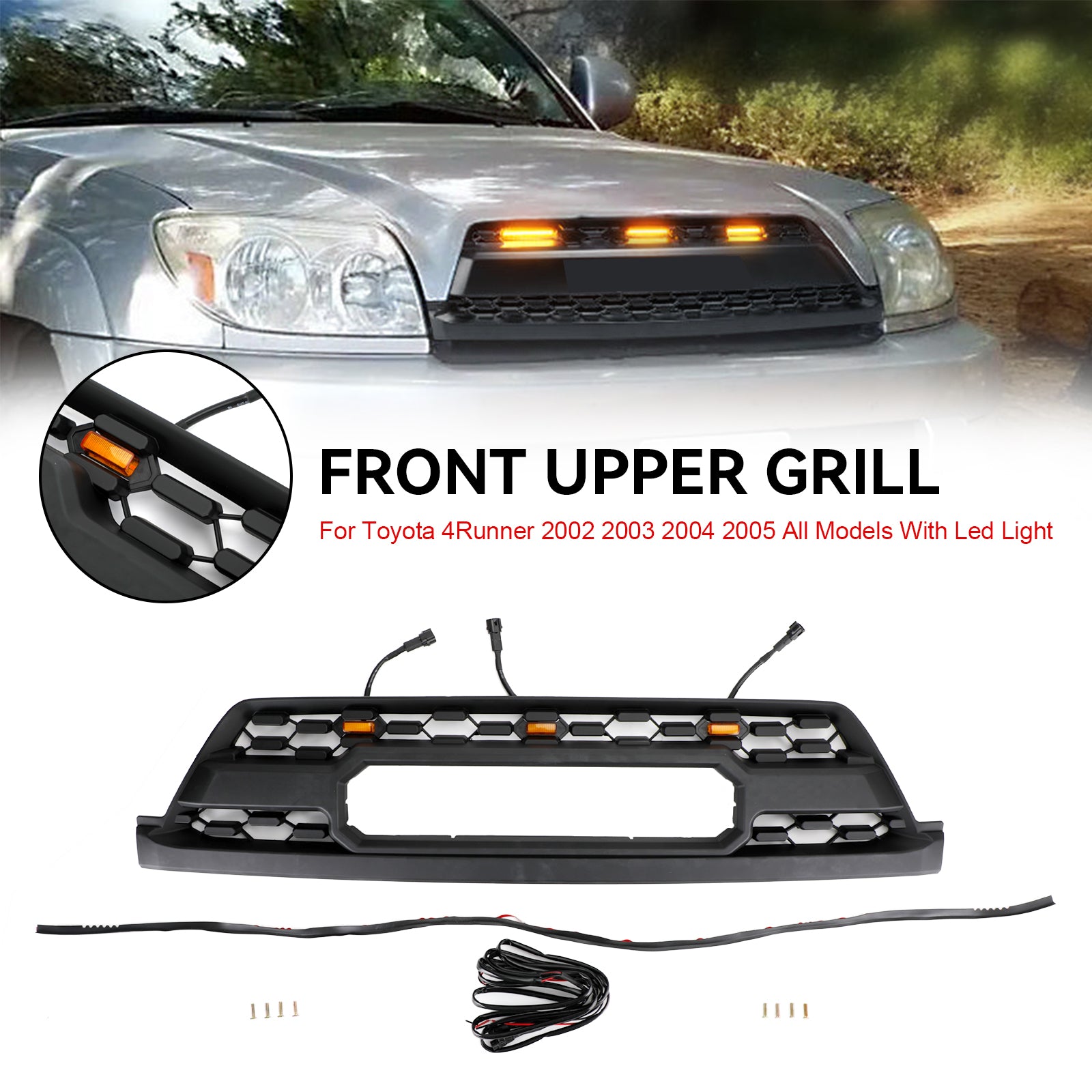 PALASER 2002-2005 Toyota 4Runner All Models Trd Pro Style W/led Light Front Bumper Grill - Image 7