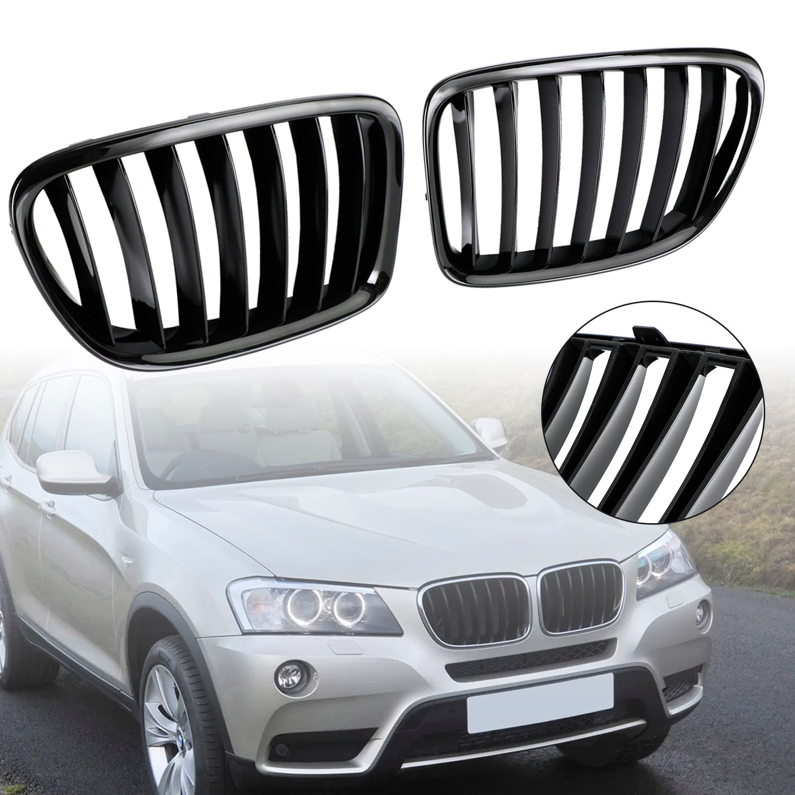PALASER 2009-2014 BMW X1 E84 Gloss Black Front Hood Kidney Grill 51112993305 51112993306 51112993307 - Image 6