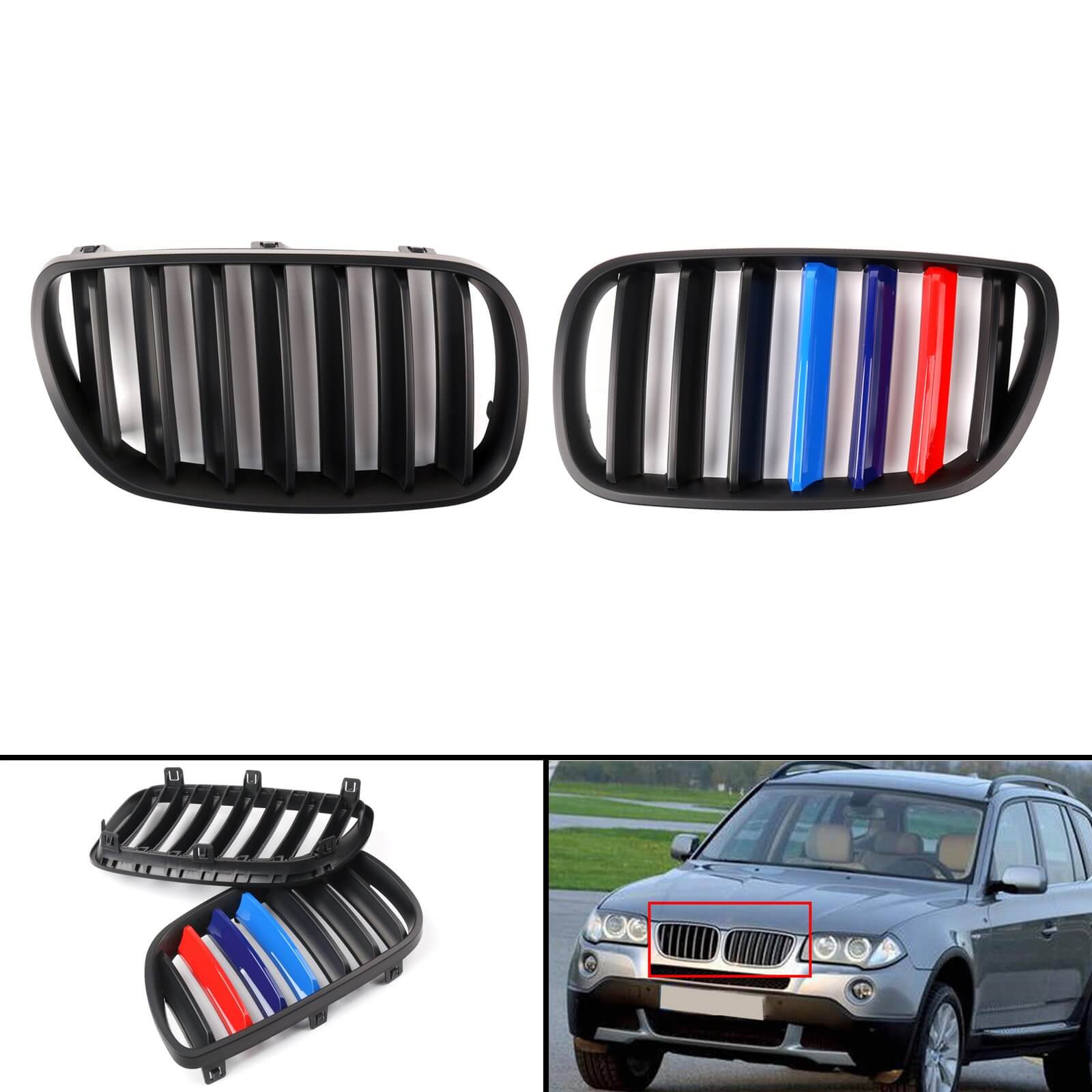 PALASER 1Pair Matte Black Front Bumper Grille For 2007-2010 BMW E83 X3 Lci Facelift
