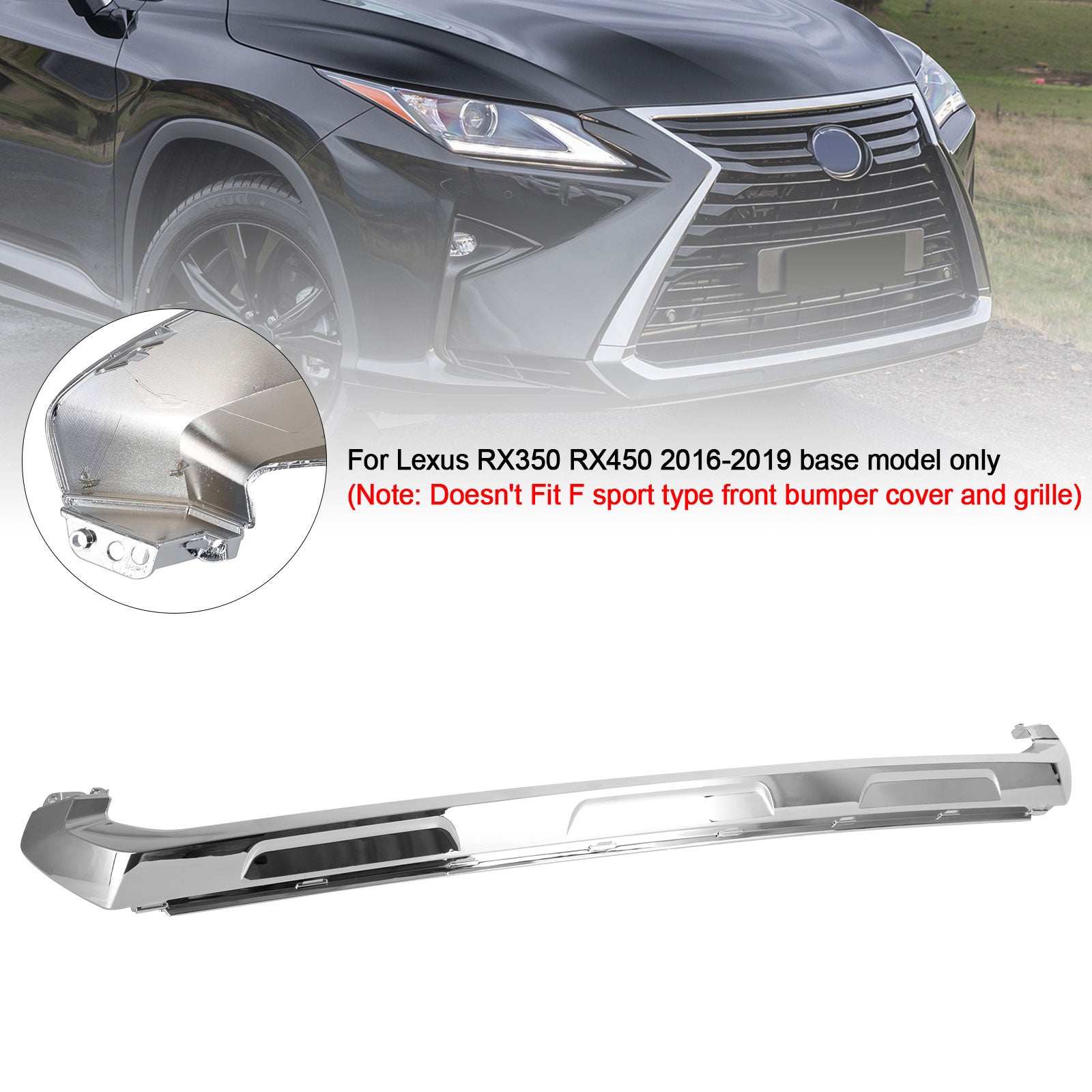 PALASER RX350 RX450 2016-2019 Base Model Front Bumper Cover Lower Grill Chrome Molding - Image 3