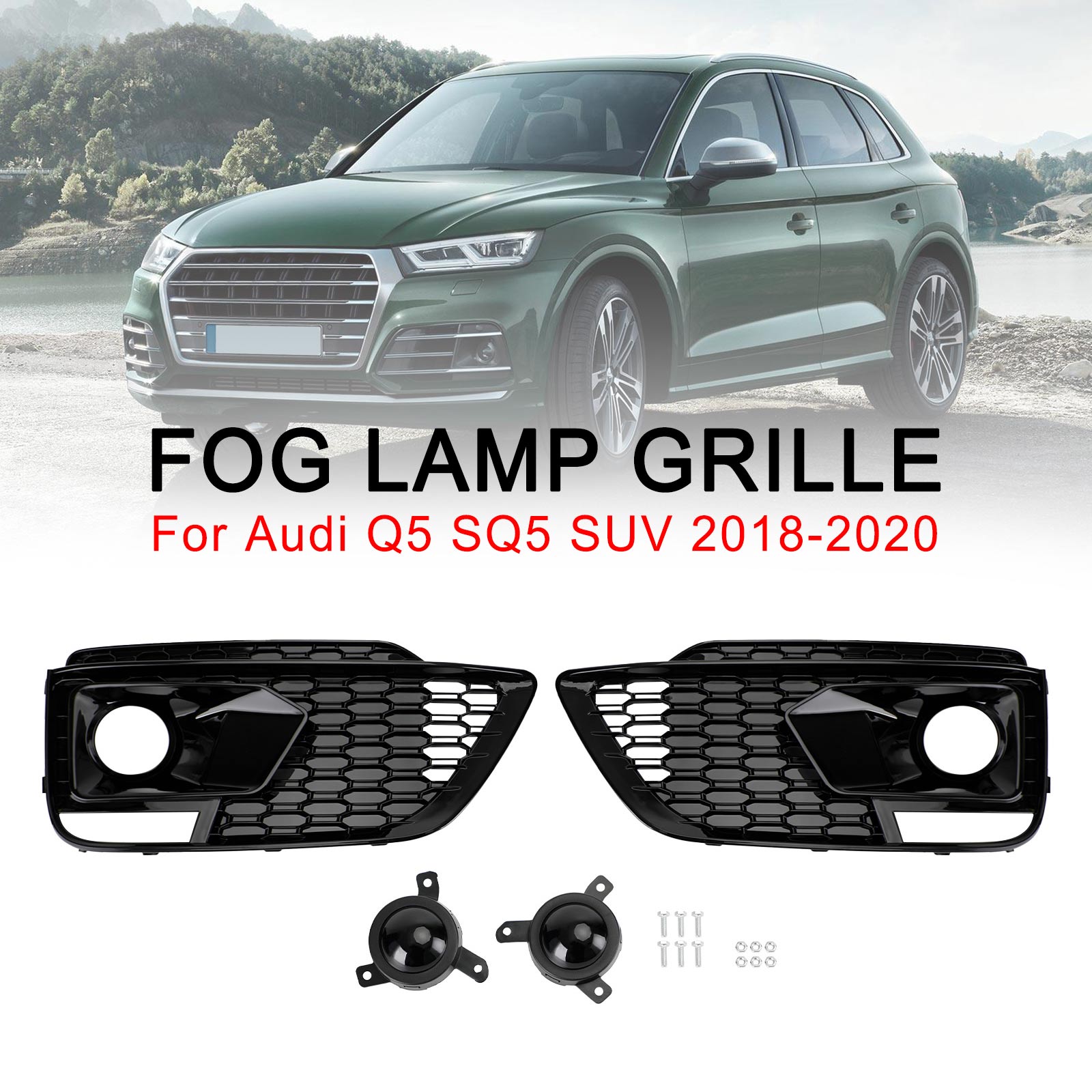 PALASER 2018-20 RSQ5 Audi Q5 SQ5 Suv Black Front Honeycomb Fog Lamp Grilles Cover - Image 5