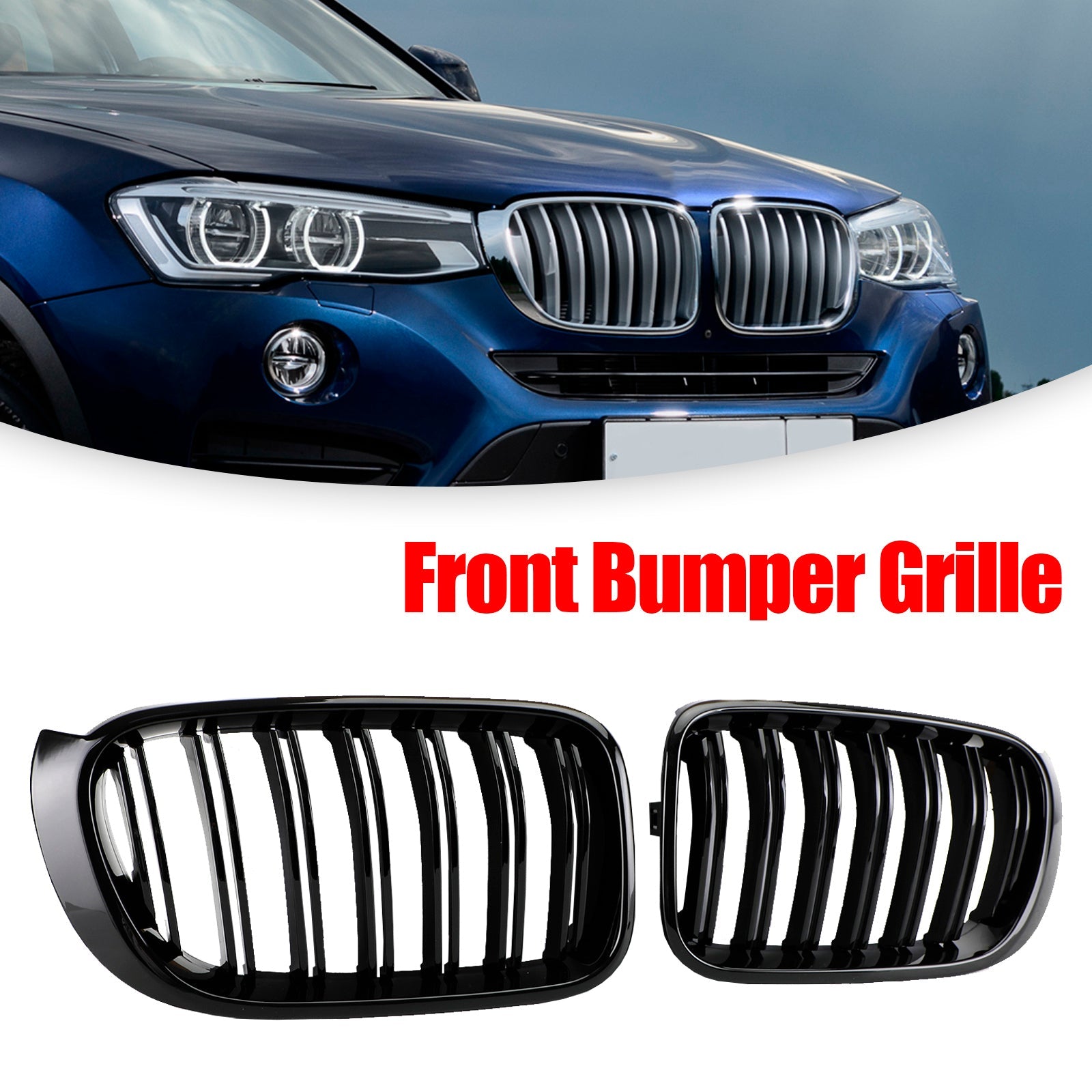 PALASER 2014-2017 BMW X3 F25 X4 F26 Gloss Black Front Bumper Kidney Grille Grill - Image 5