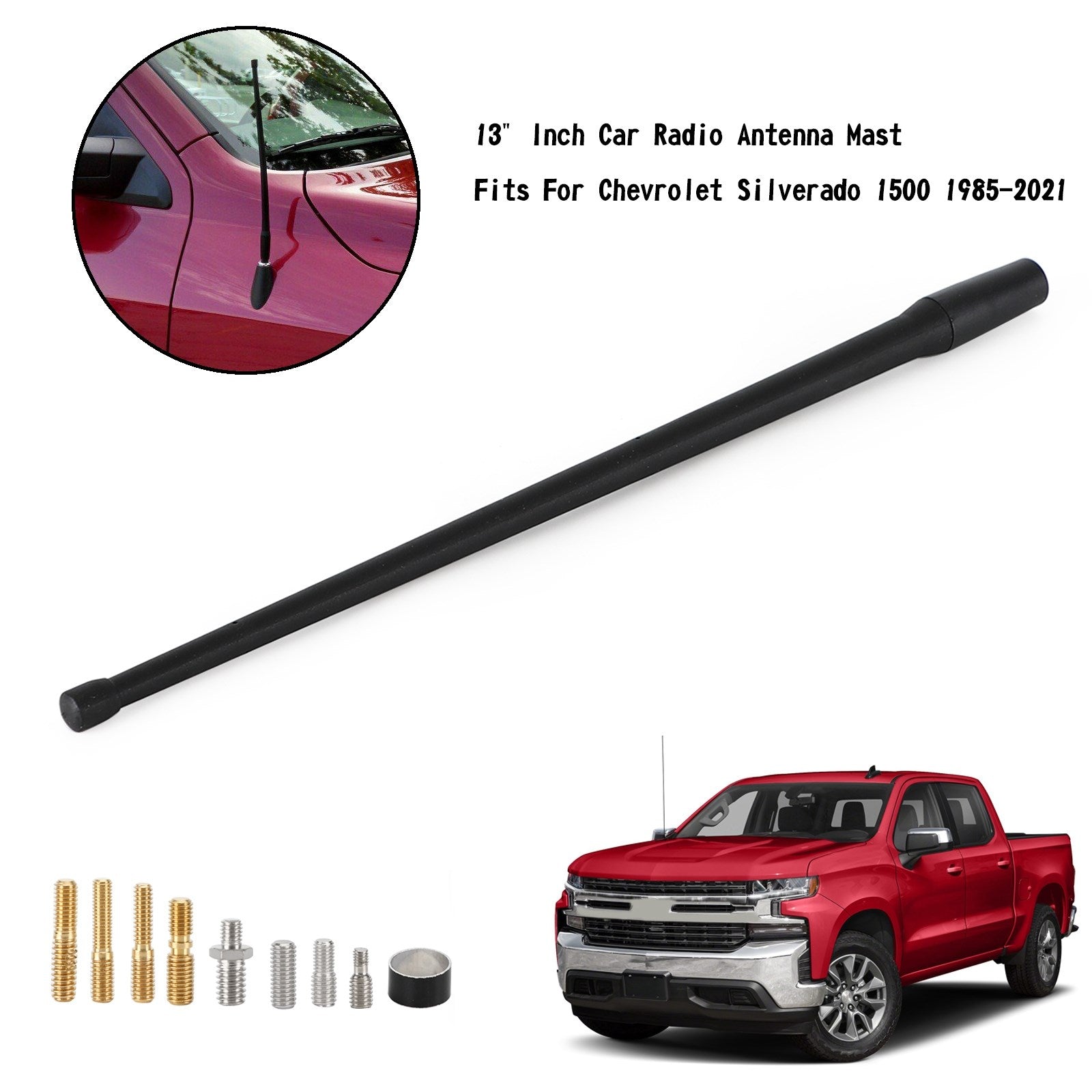 PALASER 13" Inch Car Radio Antenna Mast Fits For Chevr Silverado 1500 1985-2021 - Image 2