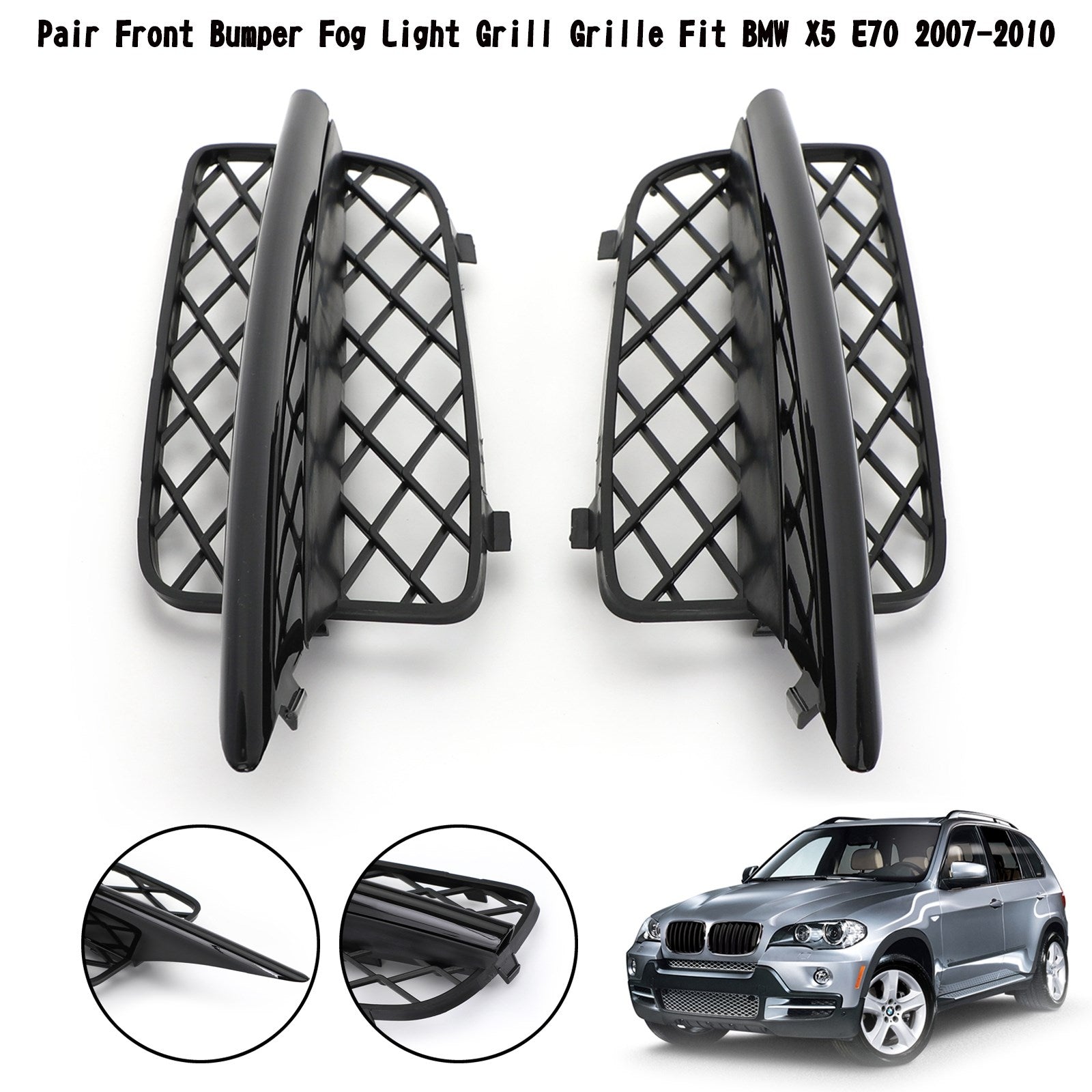 PALASER 2007-2010 BMW X5 E70 Pair Front Bumper Fog Light Grill Grille 51117159593 51117159594 - Image 4