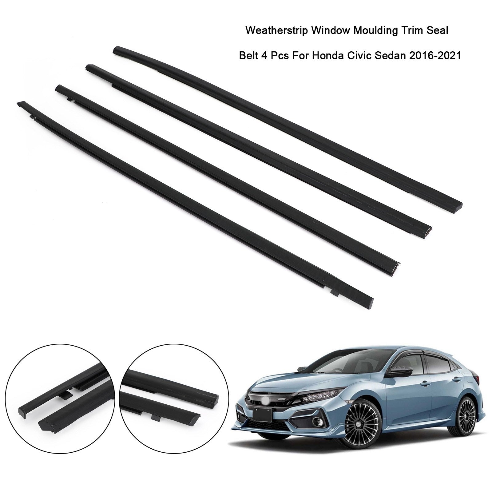 PALASER Honda Civic 2016-2021 4PCS Weatherstrip Window Moulding Trim Seal Belt - Image 4