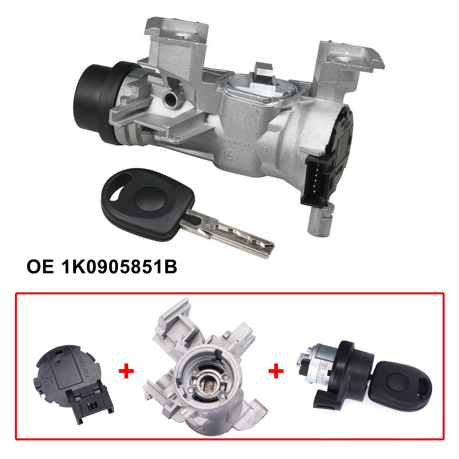PALASER 2005-2009 Seat Toledo Ignition Switch With Lock Cylinder Key 1K0905851B 1K0953527D - Image 3
