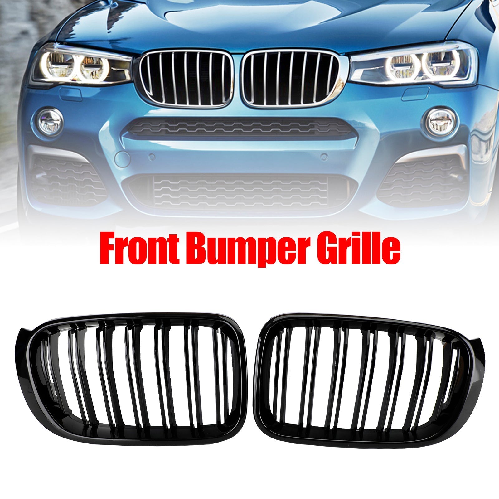 PALASER 2014-2017 BMW X3 F25 X4 F26 Gloss Black Front Bumper Kidney Grille Grill - Image 6