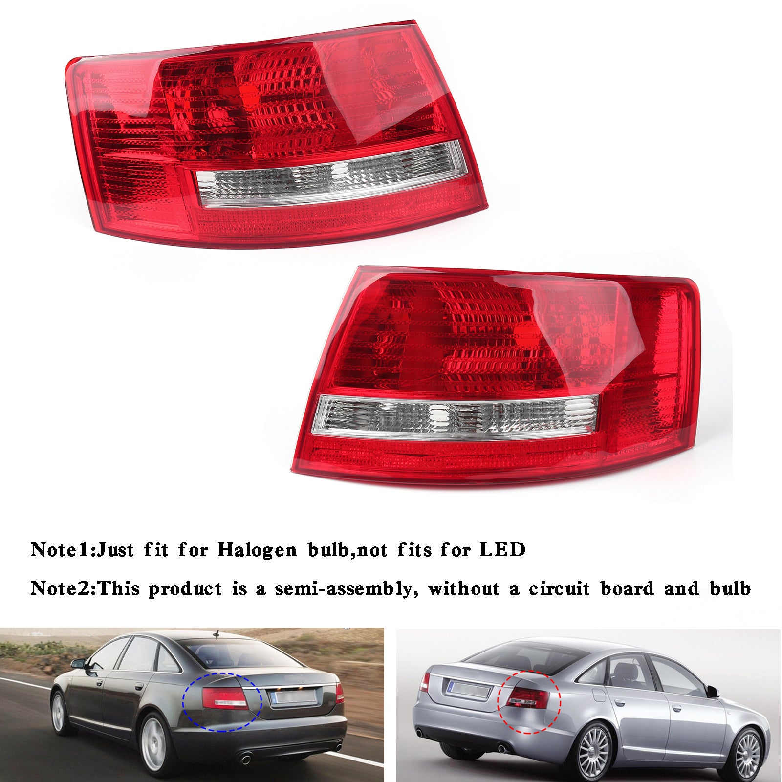 PALASER Tail Light Cover For Audi A6 S6 06-08 Quattro 4F5945096M Halogen