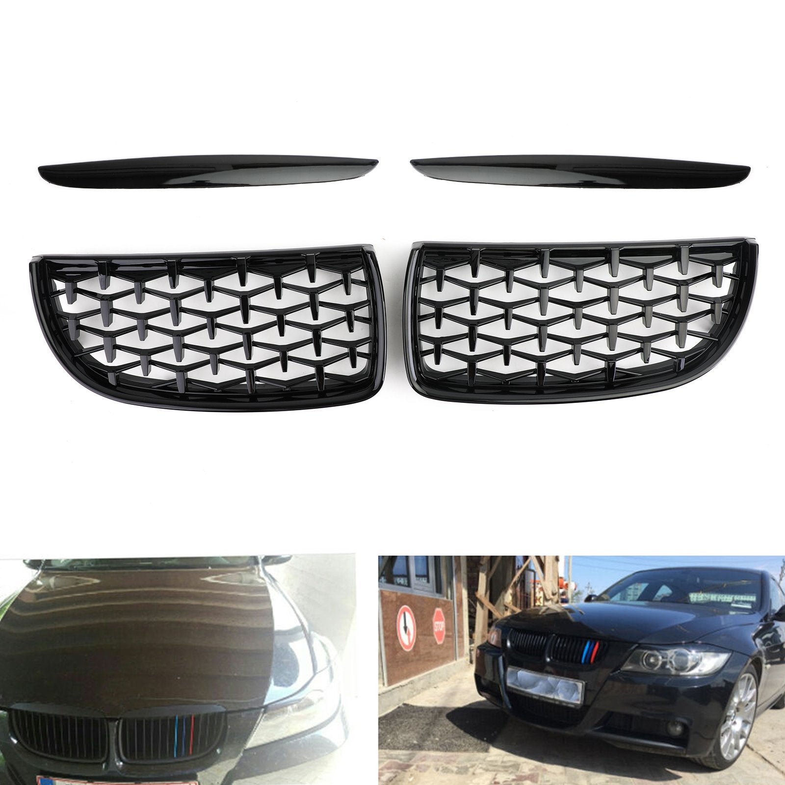 PALASER Meteor Black Kidney Grill Mesh Grille Fit BMW E90 3 Series Sedan 2005-2008 - Image 5