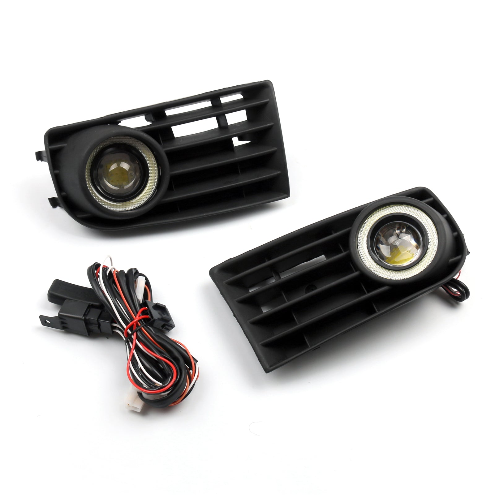 PALASER 2Pcs Front Angel Eyes Fog Lights + Grille For Vw Golf 5 MK5 Rabbit 2003-2009