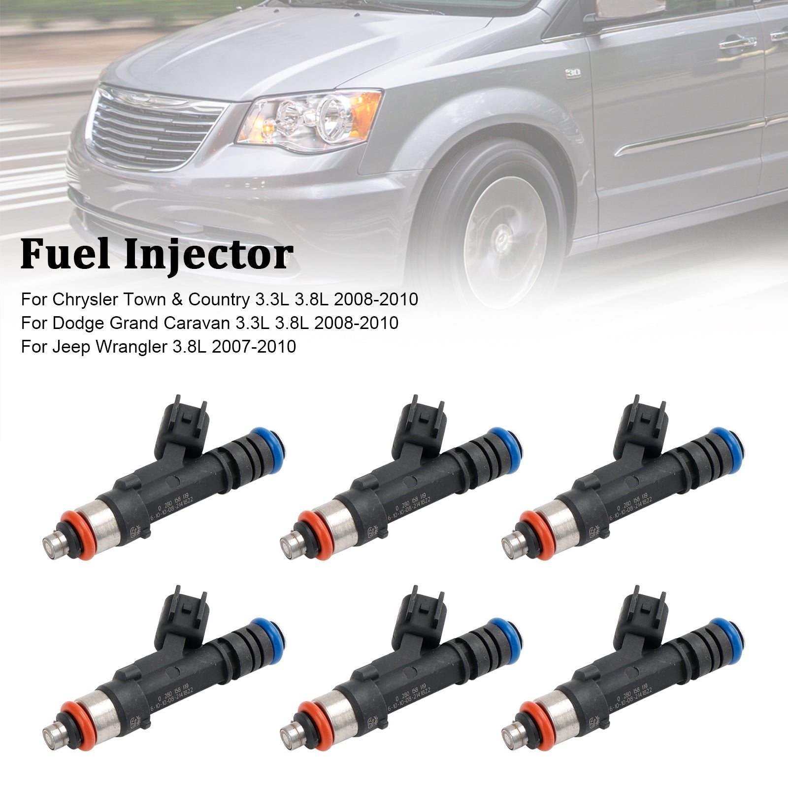 PALASER 2007-2010 Jeep Wrangler 3.8L 6PCS Fuel Injector 0280158119 04861667AA 812-11131 - Image 8