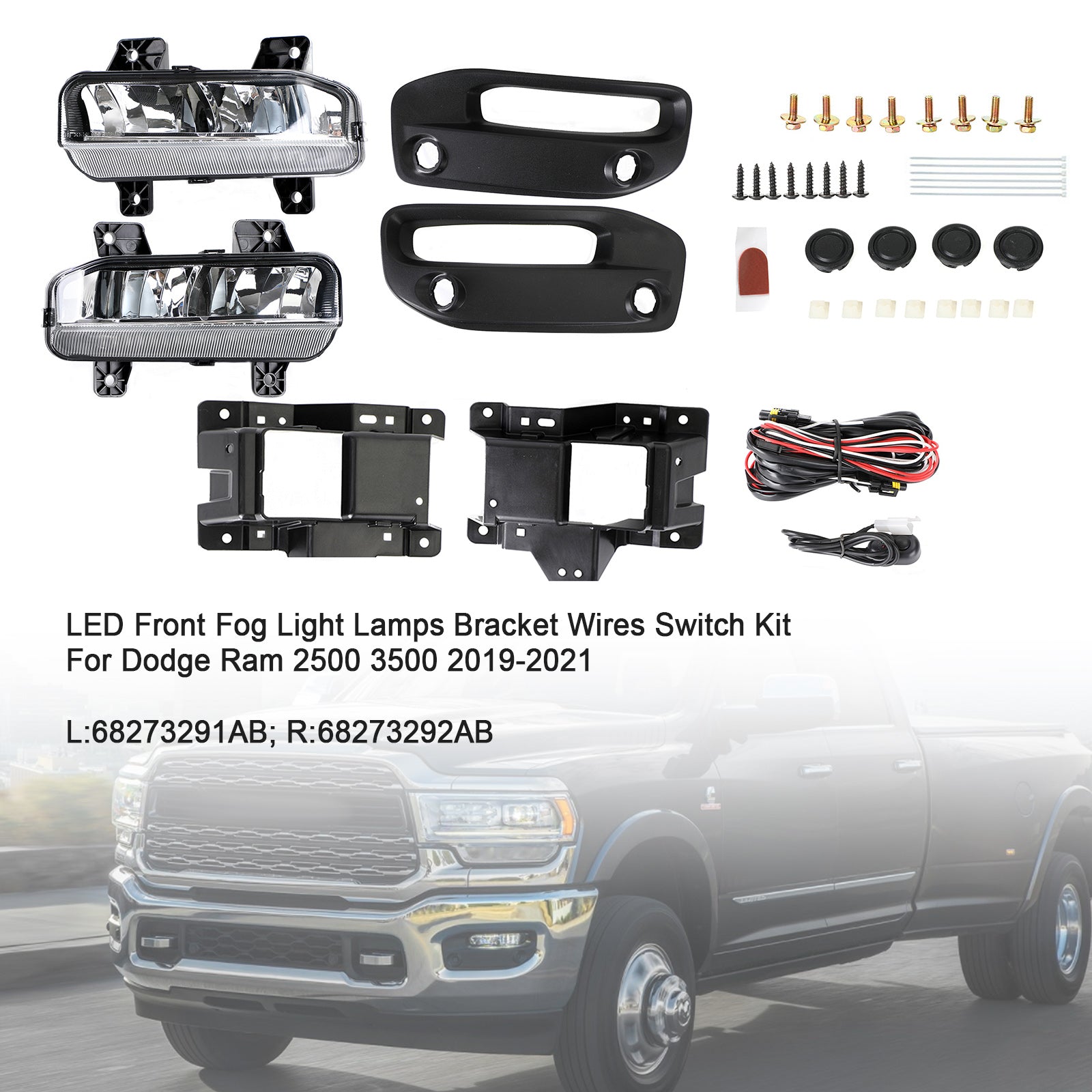 PALASER 19-21 Ram 2500/3500 Dodge LED Front Fog Light Lamps Bracket Wires Switch L:68273291AB R:68273292AB - Image 15