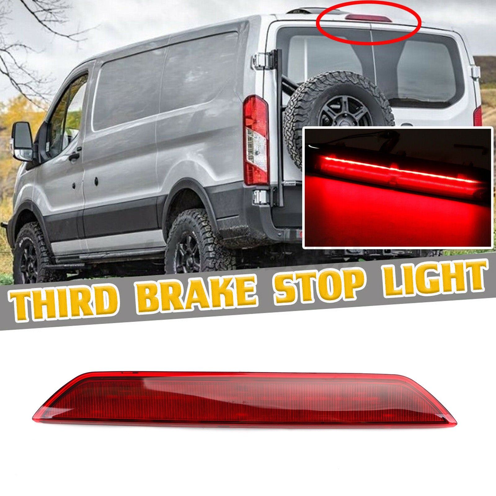 PALASER 2015-2020 Ford Transit 150 250 350 Red Rear Center High Mount Stop Third Brake Light - Image 3