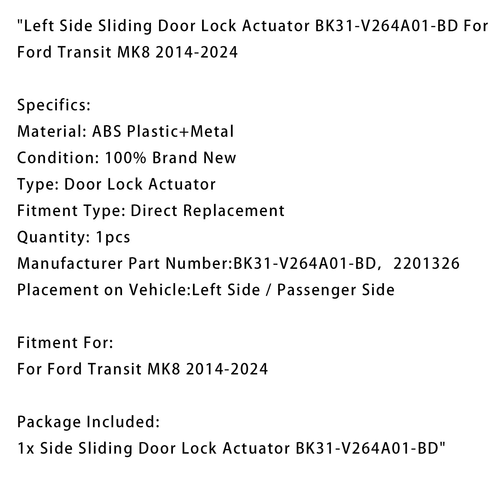 PALASER Left Sliding Door Lock Actuator BK31-V264A01-BD For Ford Transit MK8 2014-2024 - Image 7