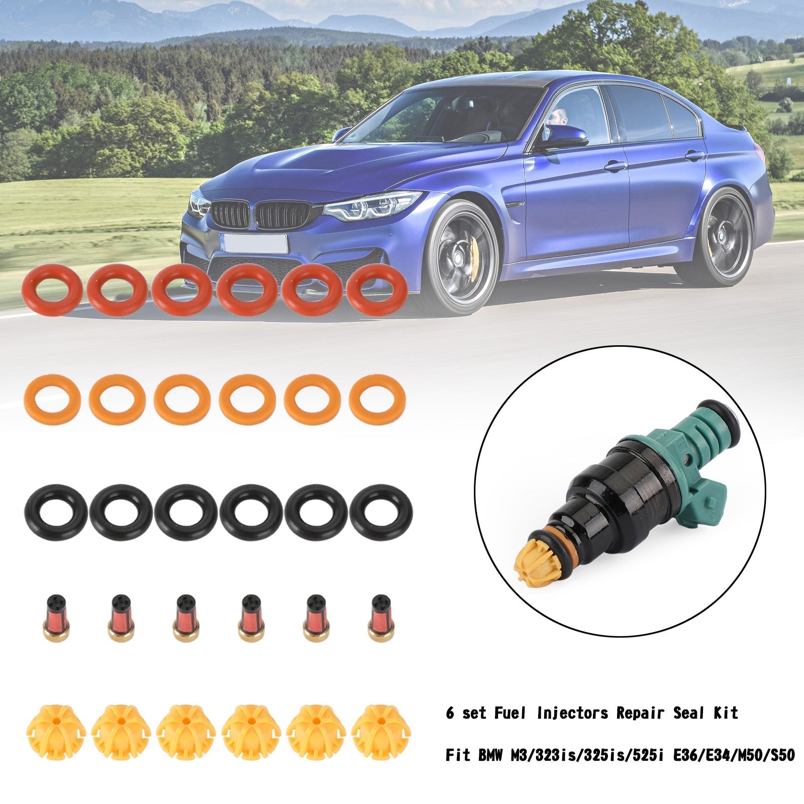 PALASER 1992-1995 BMW 325I 6 Set Fuel Injectors Repair Seal Kit 0280150415 - Image 4