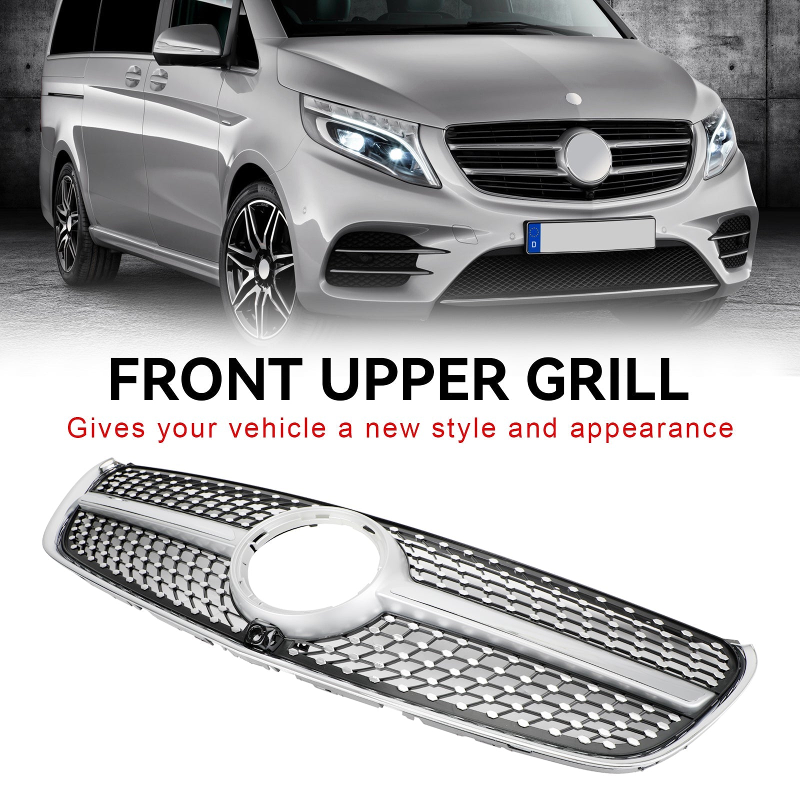 PALASER 2014-03.2019 Benz W447 V-class Diamond Front Upper Grille Grill - Image 4