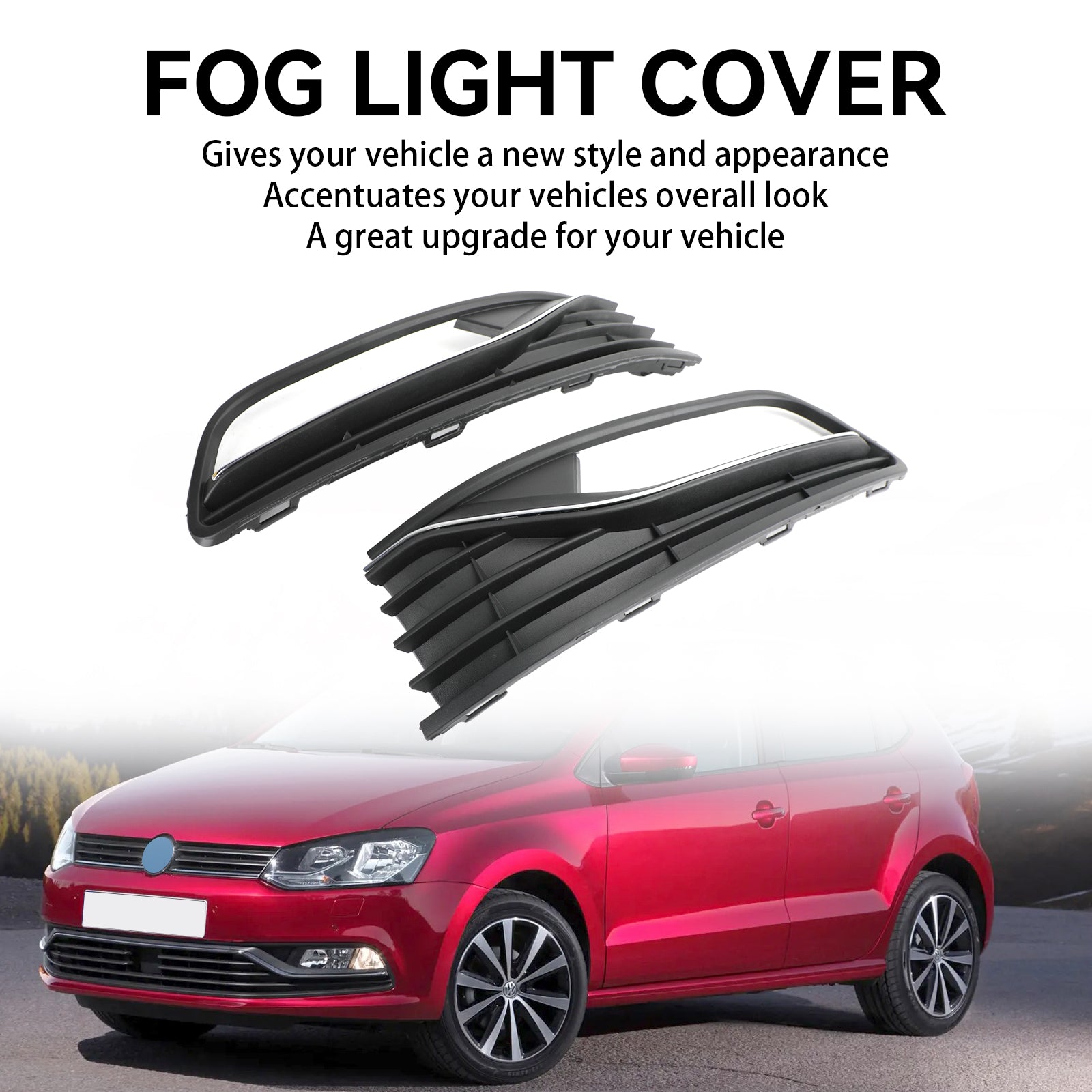 PALASER 2014-2017 Vw Polo 6R Pair Front Bumper Fog Light Cover Grill 56C0853665J 6C0853666J - Image 2