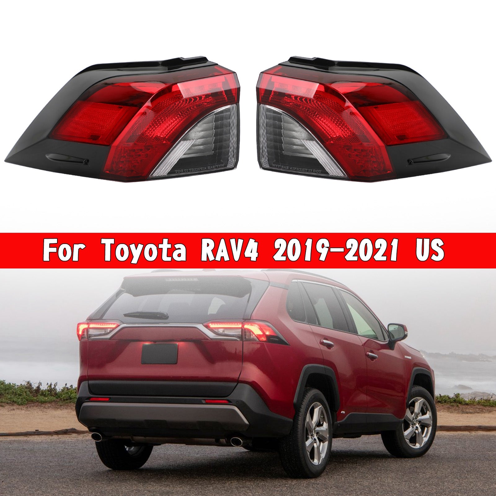 PALASER 2019-2021 Toyota RAV4 L+r Side Tail Light Rear Lamp Outer 81560/81550-0R090 - Image 3
