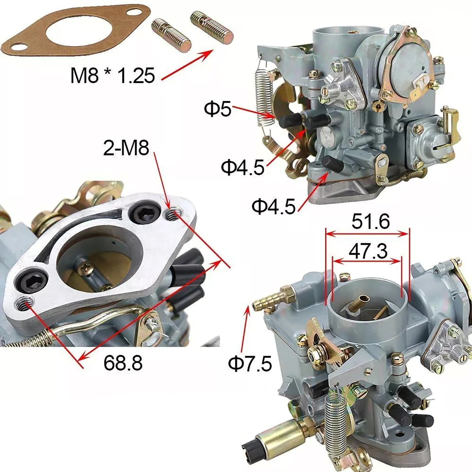 PALASER Volkswagen Beetle 30/31 PICT-3 Type 1&2 Bug Bus Ghia Carburetor W/ Gasket 113129029A - Image 2