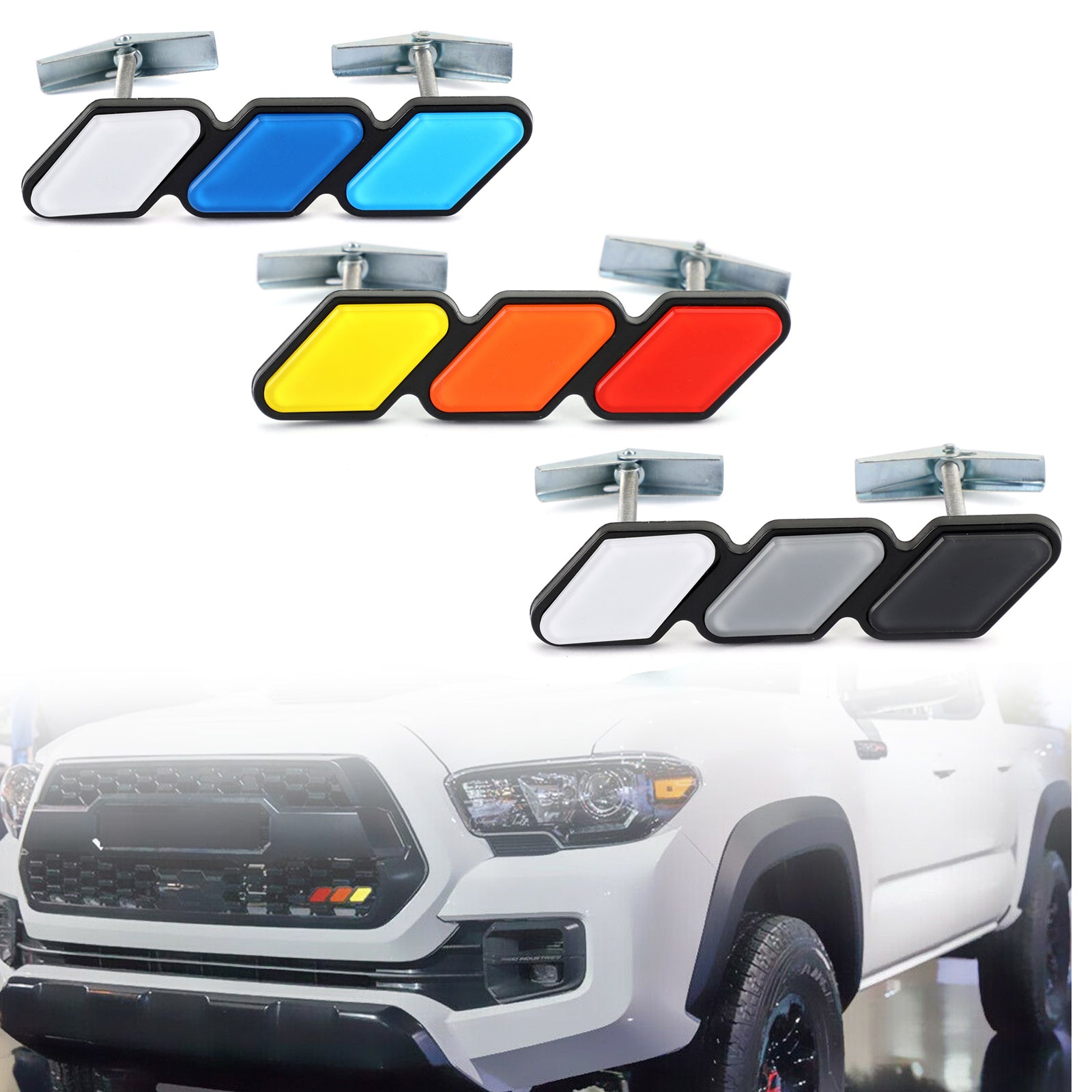 PALASER Tri-color 3 Grille Badge Emblem For Toyota Tacoma 4Runner Tundra Rav4 Highlander