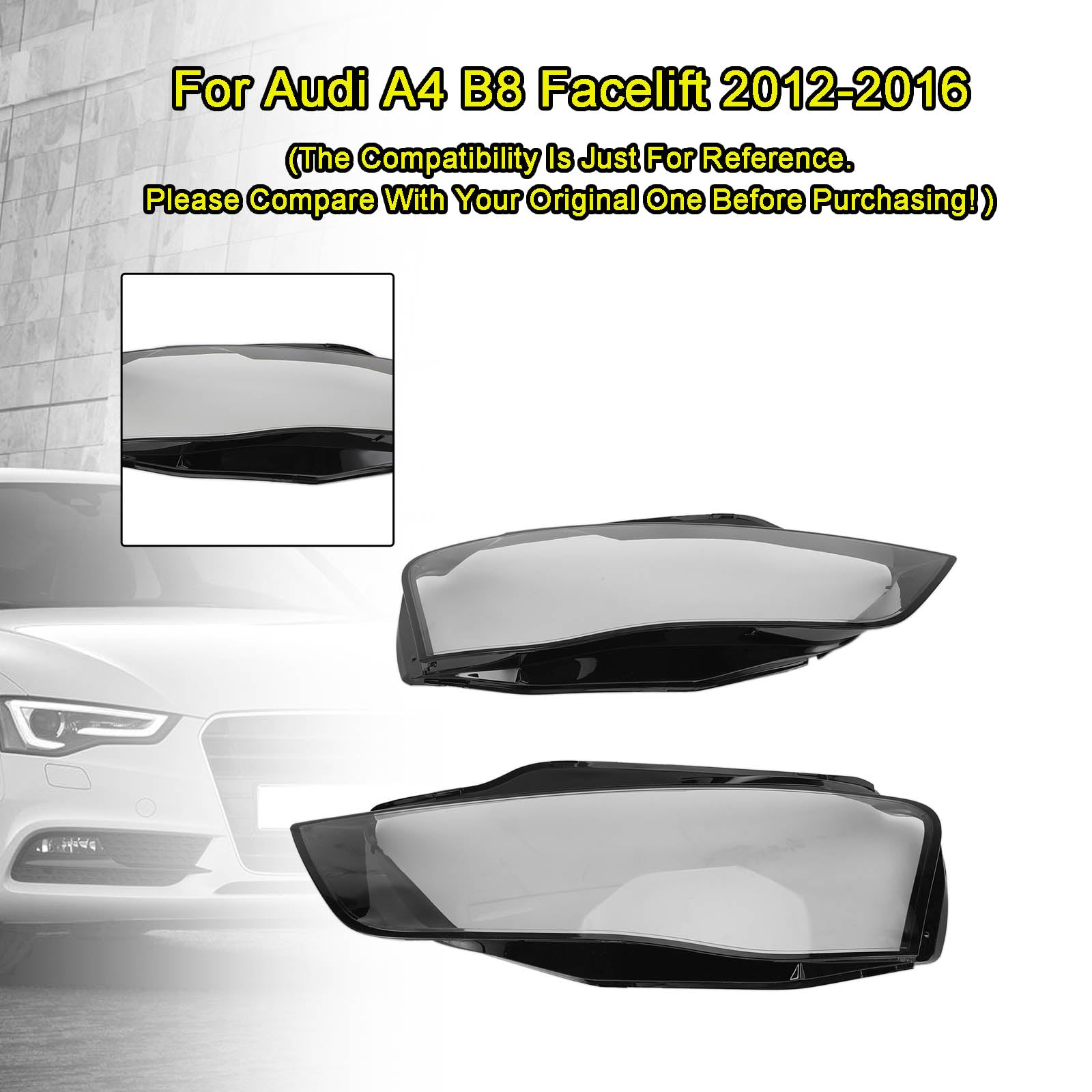 PALASER 2012-2016 Audi A4 B8 Facelift Left +right Headlight Lens Plastic Cover Shell 8K0941753C 8K0941031C - Image 4