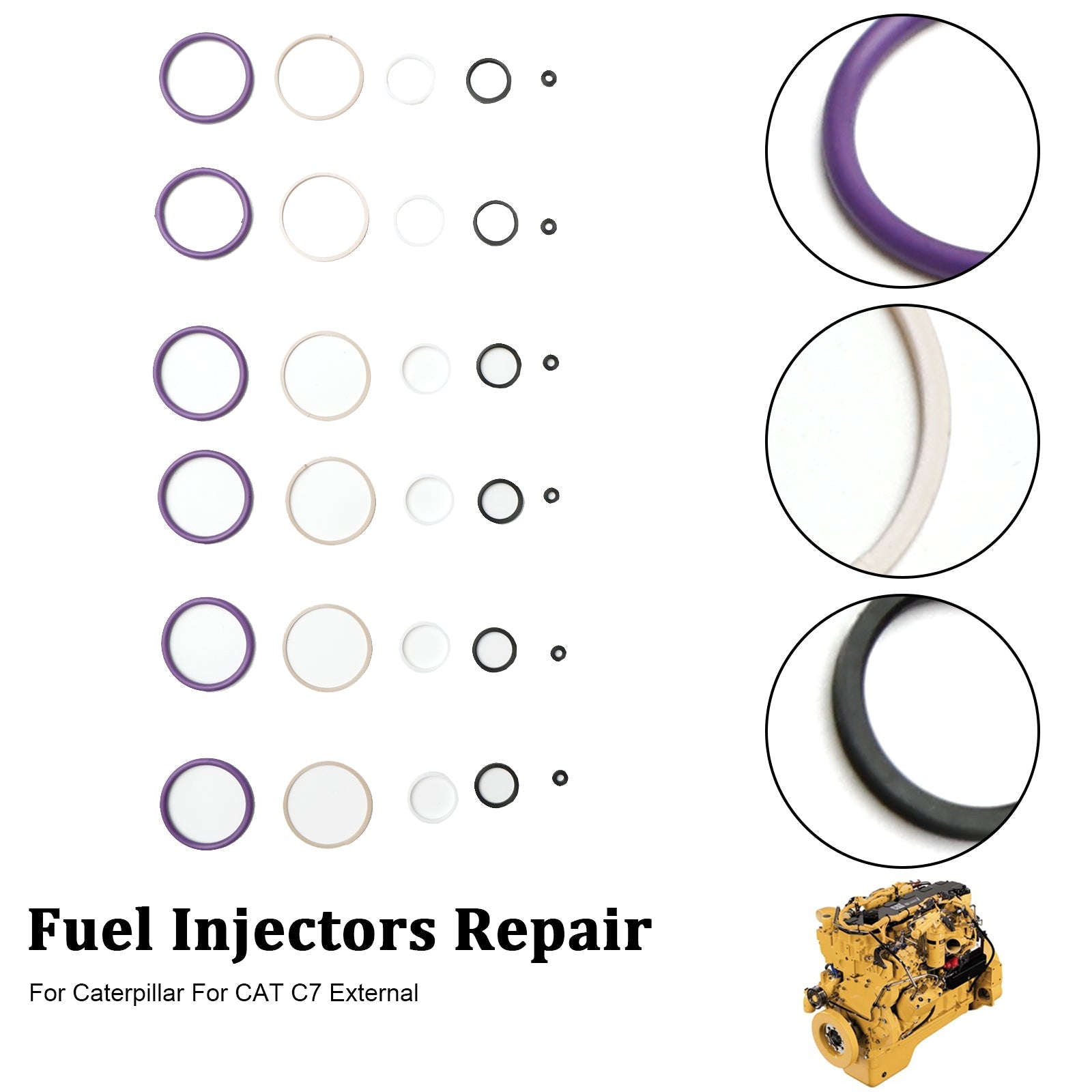 PALASER Caterpillar For Cat C7 Internal 6PCS Fuel Injectors Seal O-ring Kit - Image 6