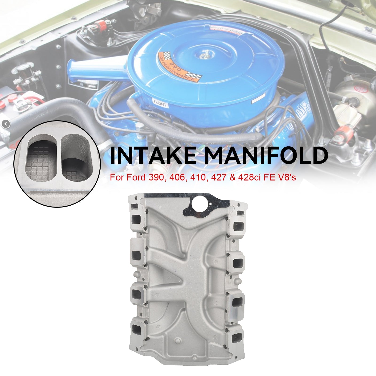 PALASER Ford Fe 390 406 410 427 428 Dual Plane Satin Intake Manifold Aluminum - Image 8