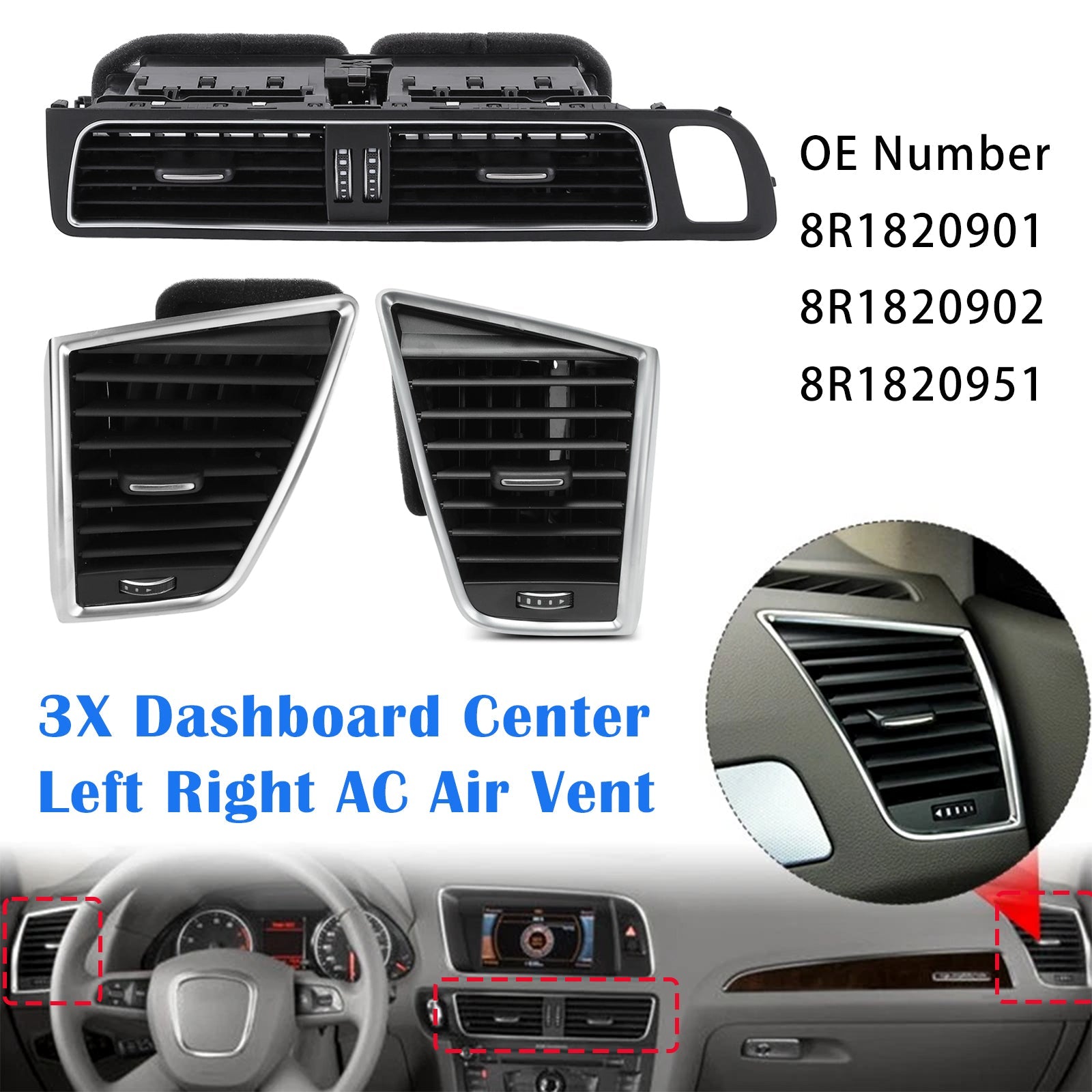 PALASER Front Dashboard Center Ac Air Vent Grille Cover Bezel For Audi Q5 2009-2017