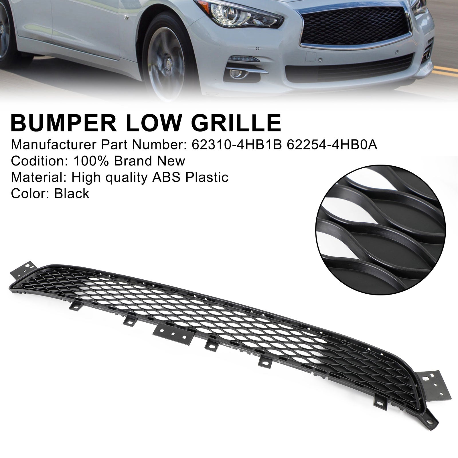 PALASER Infiniti Q50 2014-2017 Base Model 62310-4HB1B 62254-4HB0A Factory Style Front Bumper Lower Grill - Image 3