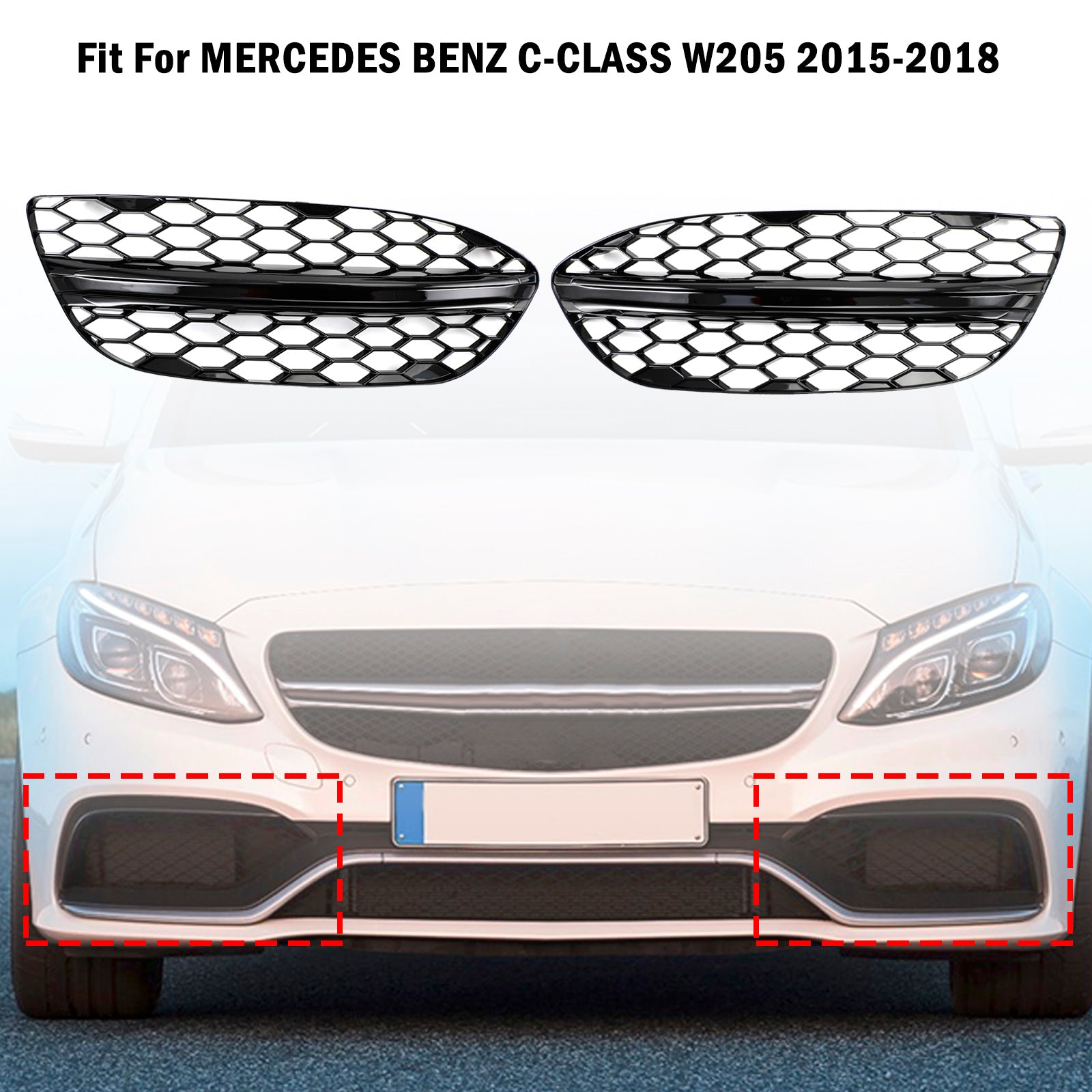 PALASER C-class W205 2015-2018 Base Sedan Mesh Front Fog Light Cover 2058850723 2058851123 - Image 4