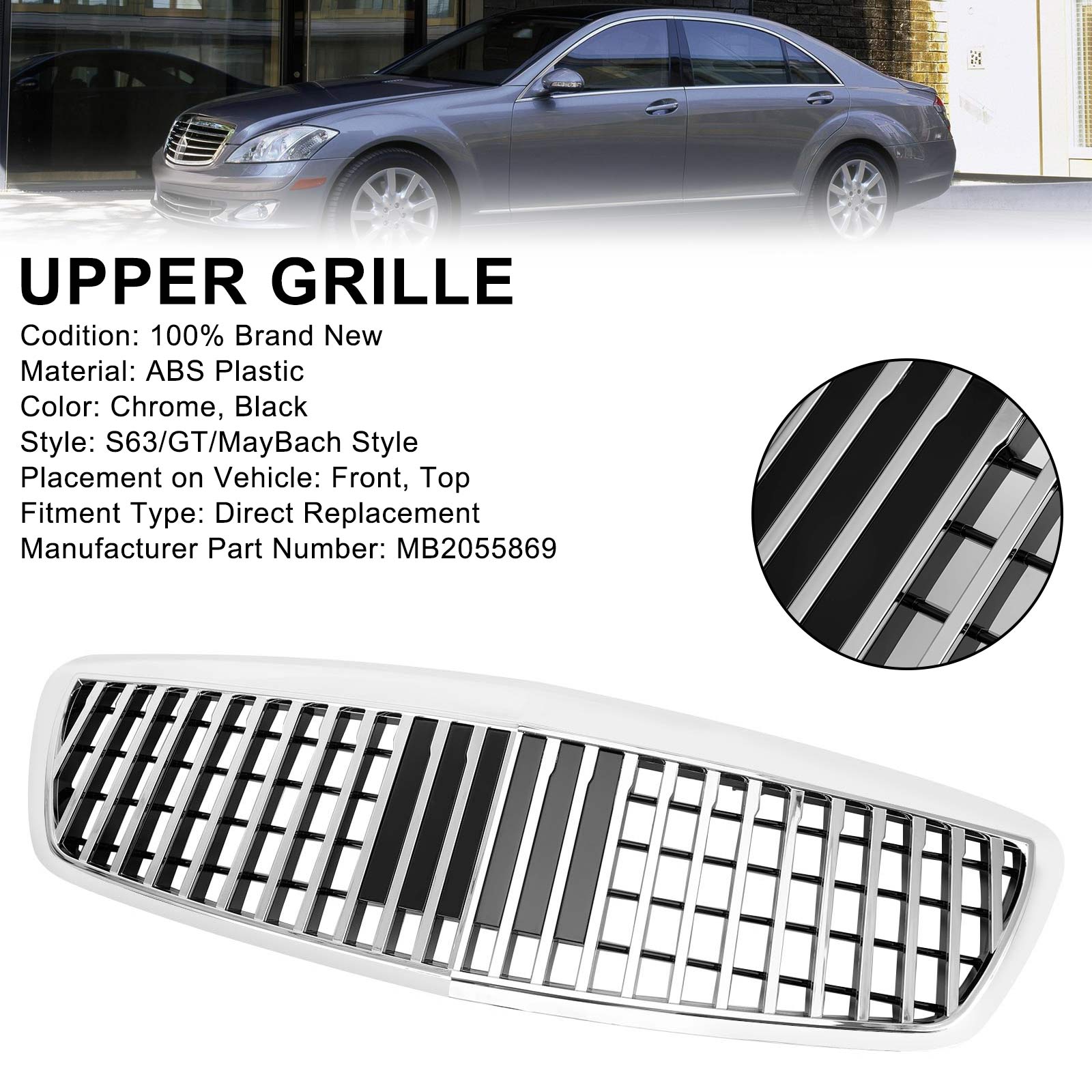 PALASER 2007-2009 Benz S-class W221 S550 S63 S450 Maybach Style MB2055869 Grille Grill Chrome - Image 5