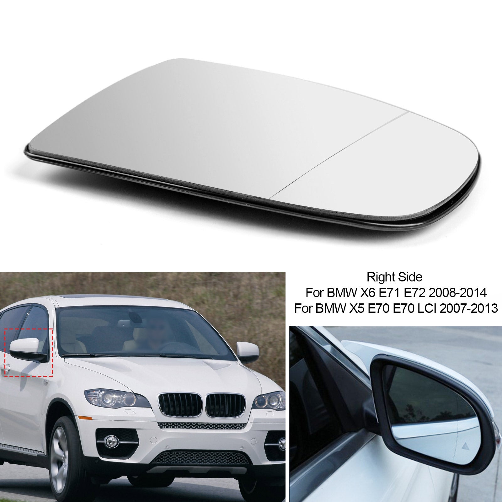 PALASER 2008-2014 BMW X5 X6 E70 E71 E72 Right Heated Wing Side Mirror White Glass - Image 2