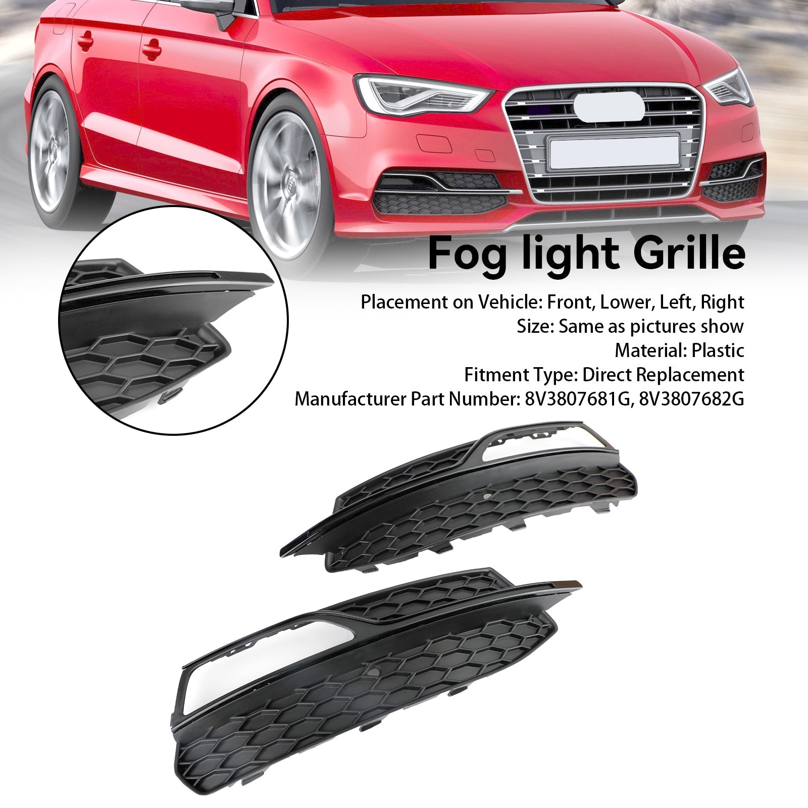 PALASER 2013-2016 Audi A3 S-line Lower Bumper Fog Light Cover Grill 8V3807681G 8V3807682G - Image 7