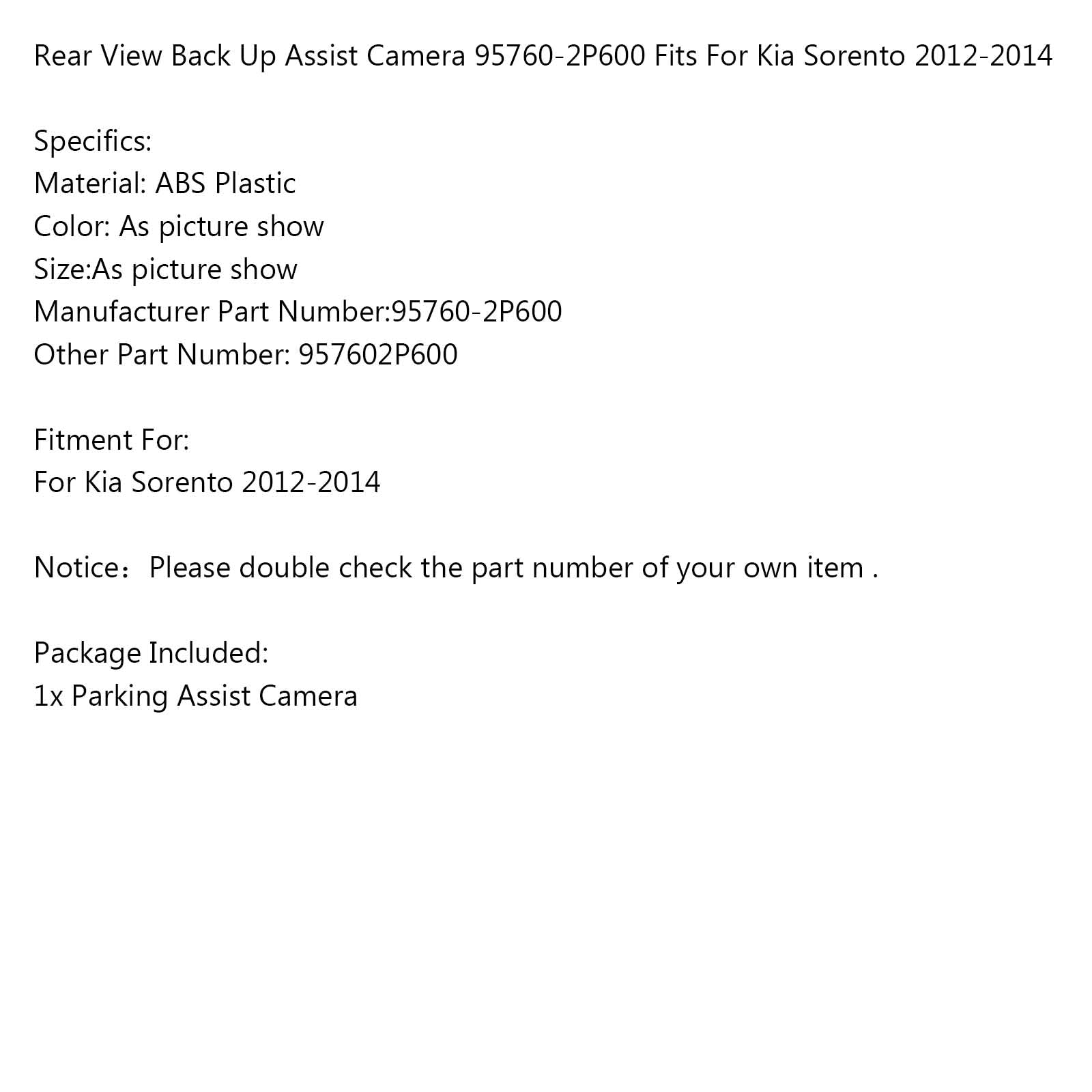 PALASER 2012-2014 Kia Sorento Rear View Back Up Assist Camera 95760-2P600 - Image 12