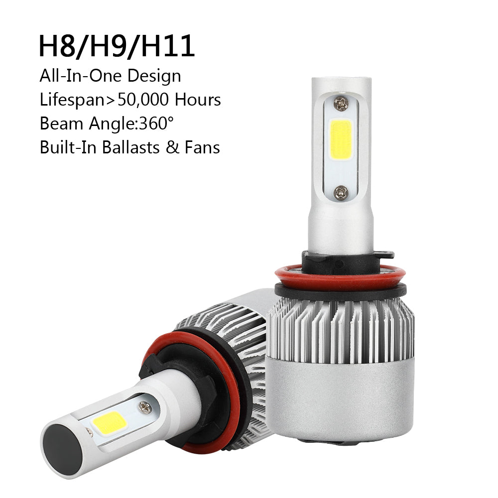 PALASER 2xH8/H9/H11 All-in-one S2 LED Headlight 72W 8000LM Cob Bulb Hi/lo Beam 6000K - Image 2