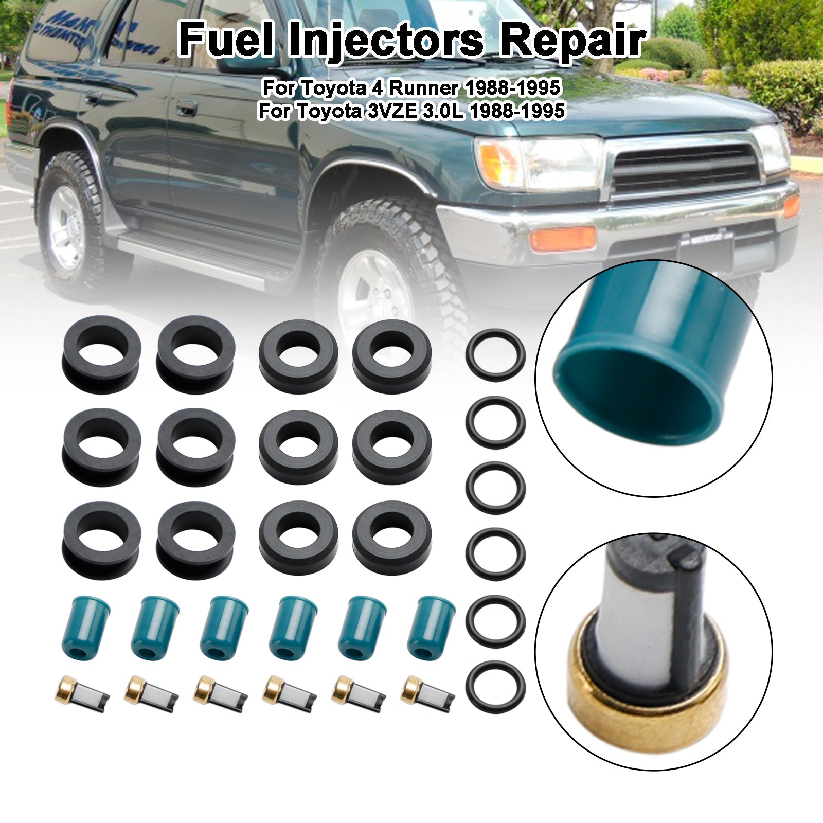 PALASER 1988-1995 Toyota 4 Runner 3VZE Truck Fuel Injector Repair Seal Rebuild Kit 4-319 - Image 2