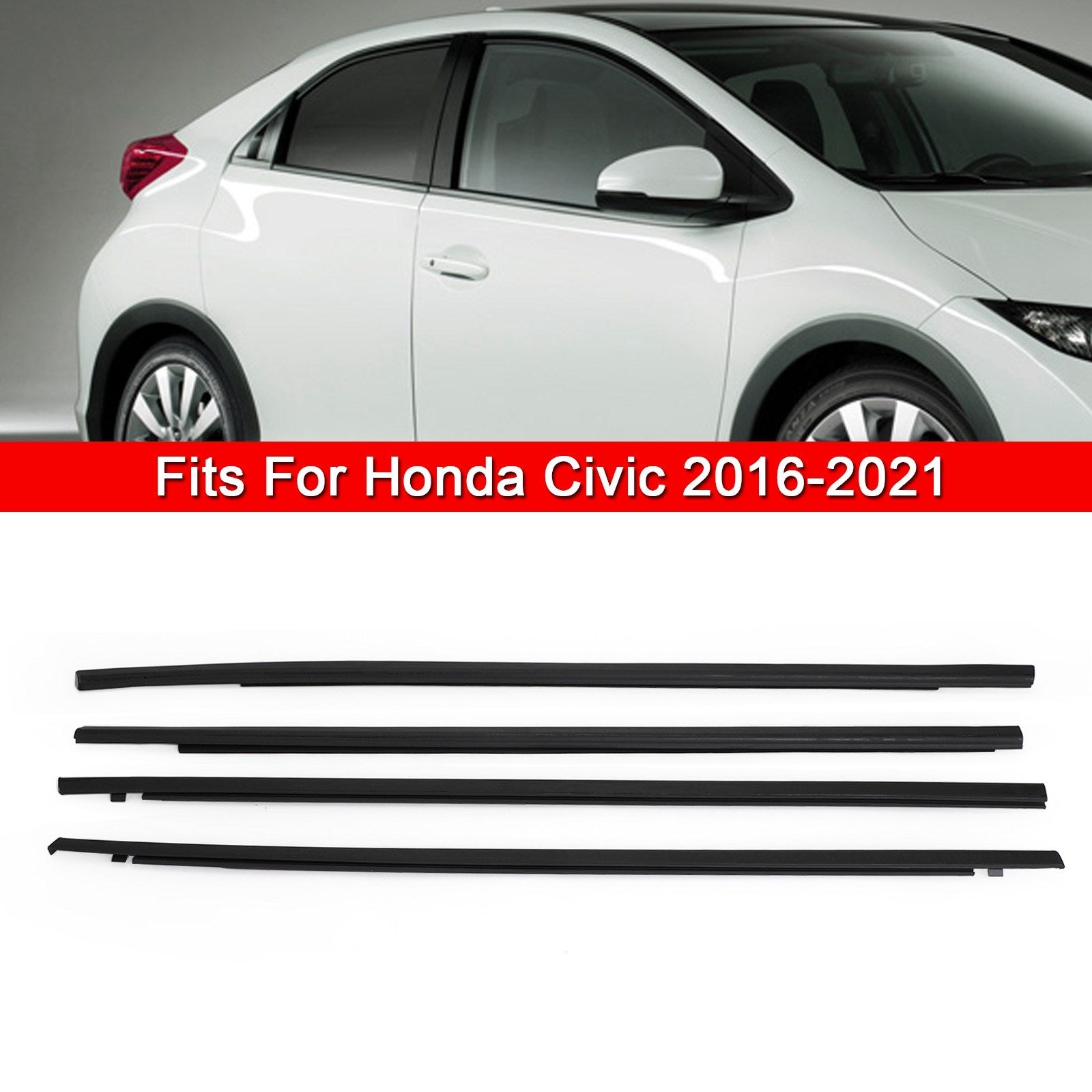 PALASER Honda Civic 2016-2021 4PCS Weatherstrip Window Moulding Trim Seal Belt - Image 3