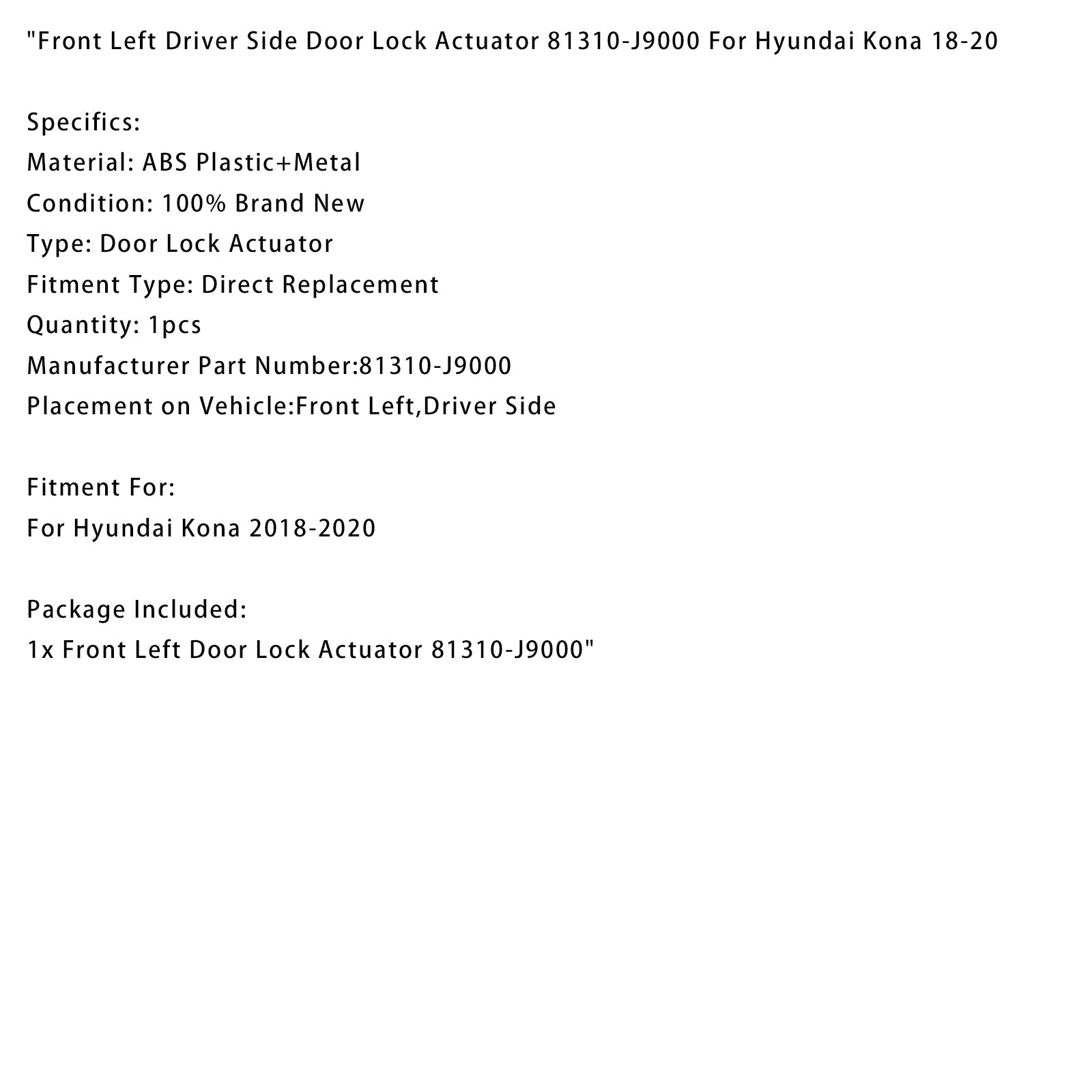 PALASER Front Left Driver Side Door Lock Actuator 81310-J9000 For Hyundai Kona 18-20 - Image 9