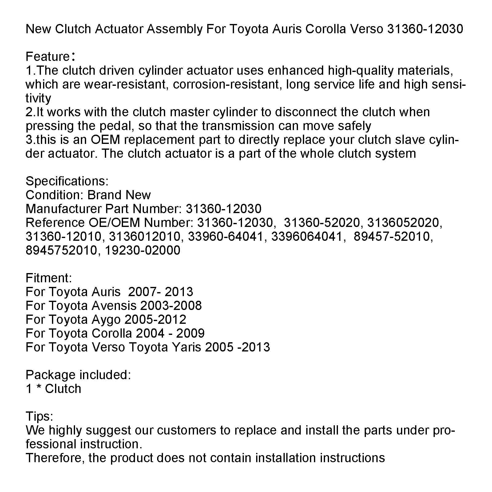PALASER 04-09 Corolla 07-13 Auris 05-13 Verso Toyota Yaris 31360-12030 New Clutch Actuator Assembly - Image 8