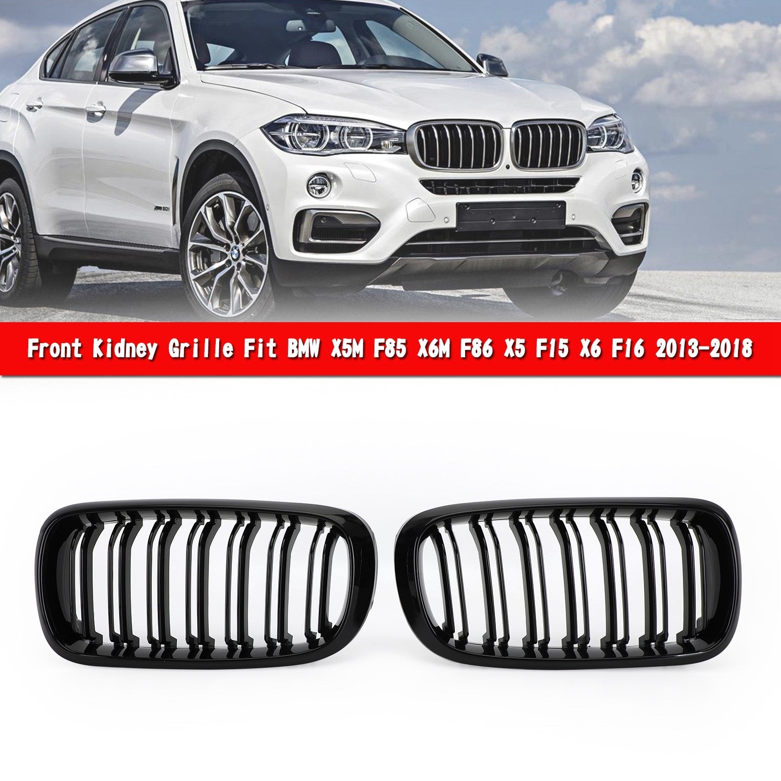 PALASER Gloss Black Dual Front Kidney Grille Fit BMW X5M F85 X6M F86 X5 F15 X6 F16 13-18 - Image 4