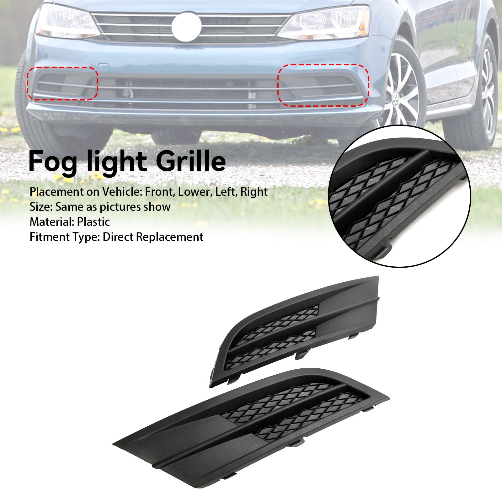 PALASER 2015-2018 Vw Jetta Pair Fog Lamp Cover Grille Grill 5C6853665H9B9 5C6853666G9B9 VW1038135 - Image 3