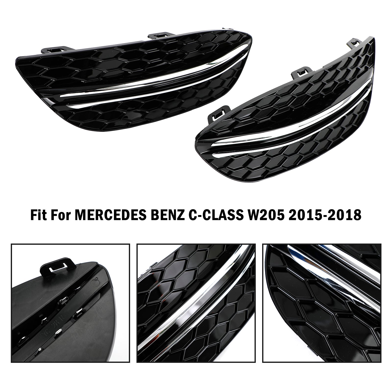 PALASER 2015-2018 Benz C-class W205 Base Sedan Honeycomb Front Fog Light Cover 2058850723 MB1038172 - Image 9